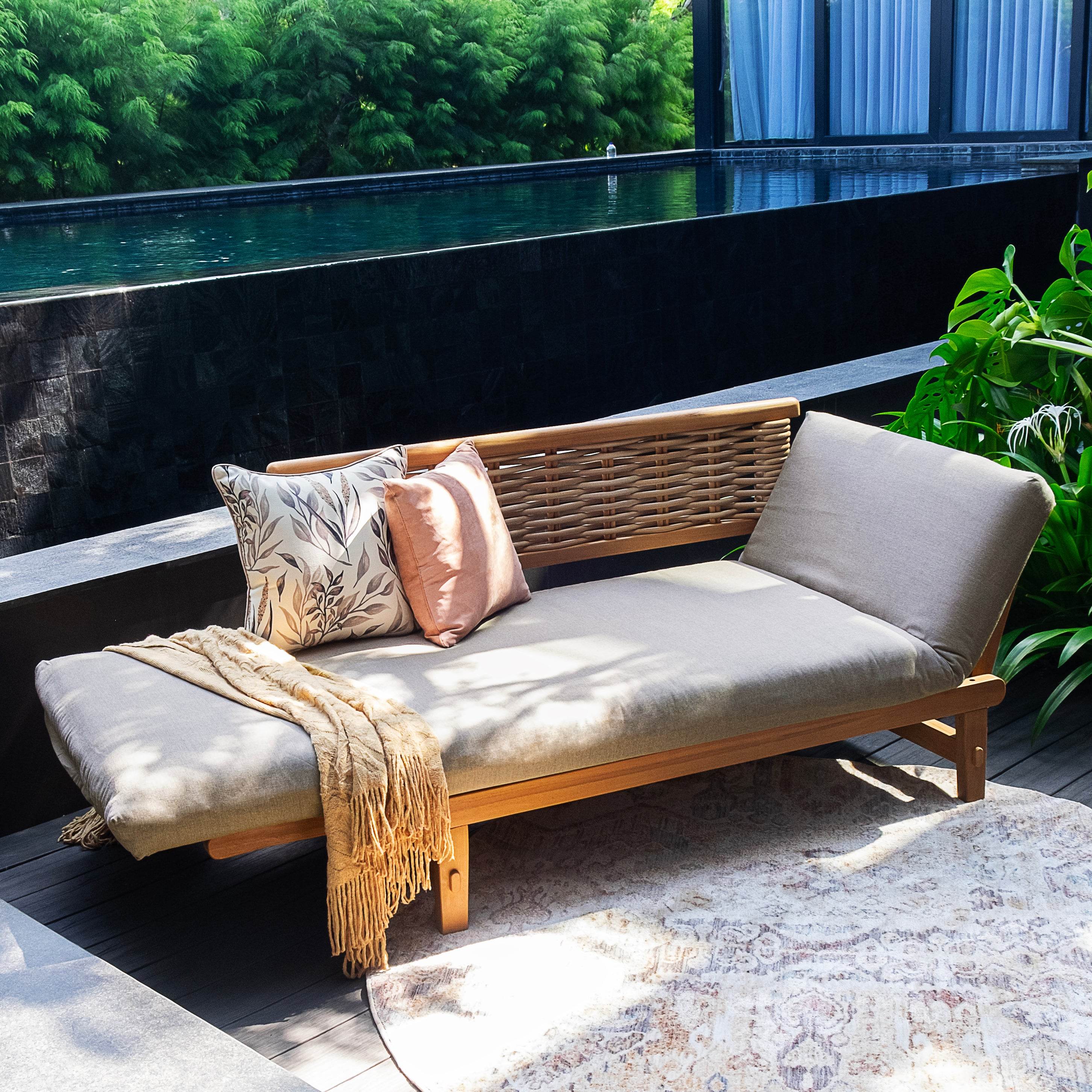 Chester Teak Wicker Outdoor Convertible Sofa Daybed with Sunbrella Cast Shale Cushion - Image 12