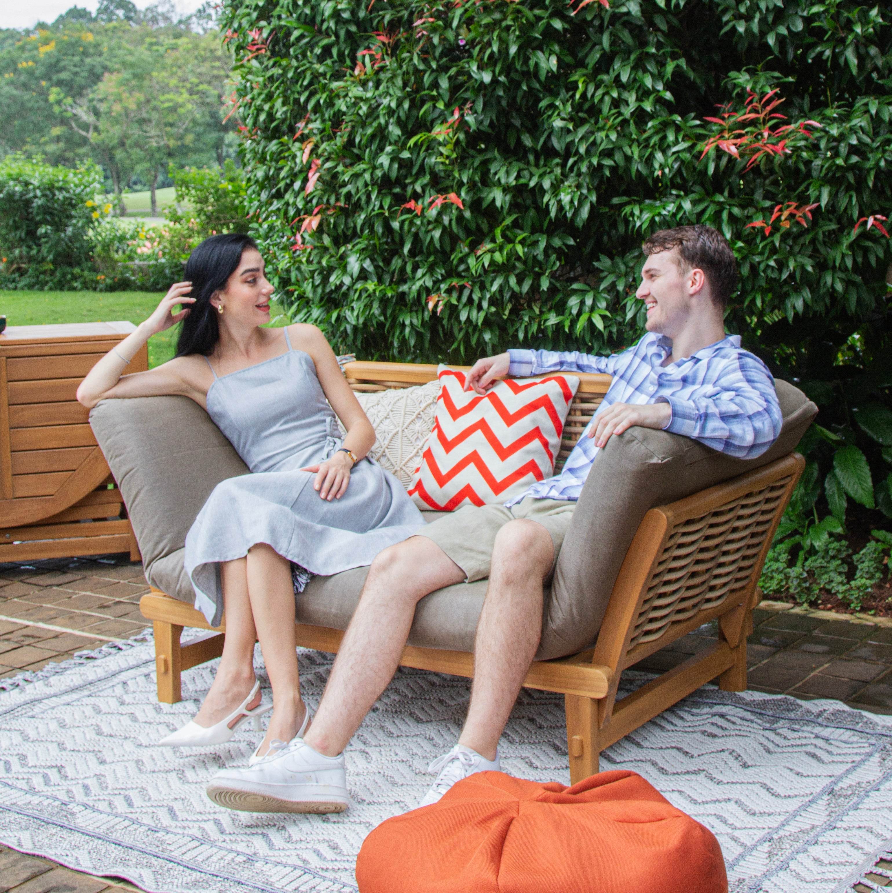 Chester Teak Wicker Outdoor Convertible Sofa Daybed with Sunbrella Cast Shale Cushion - Image 3