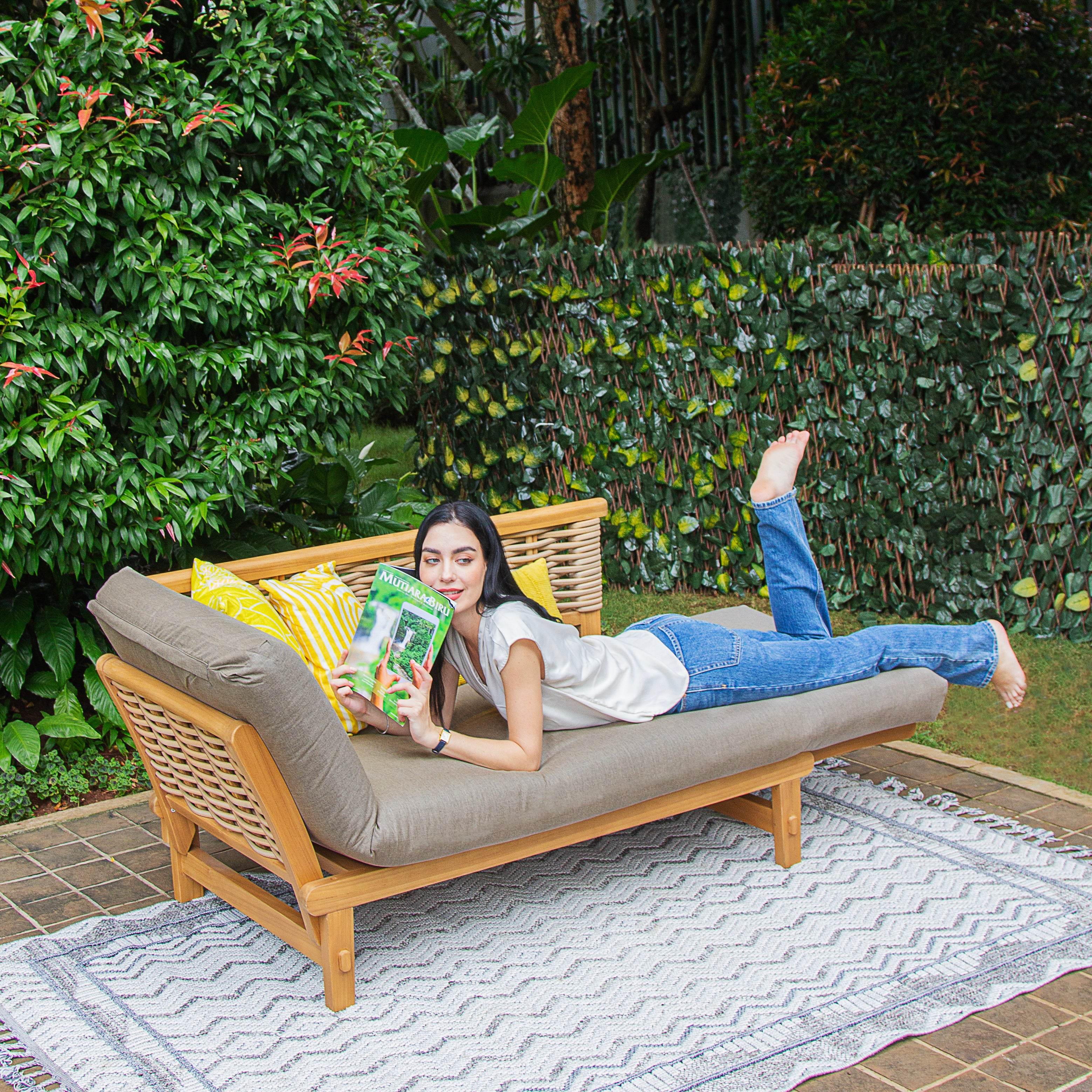 Chester Teak Wicker Outdoor Convertible Sofa Daybed with Sunbrella Cast Shale Cushion - Image 6