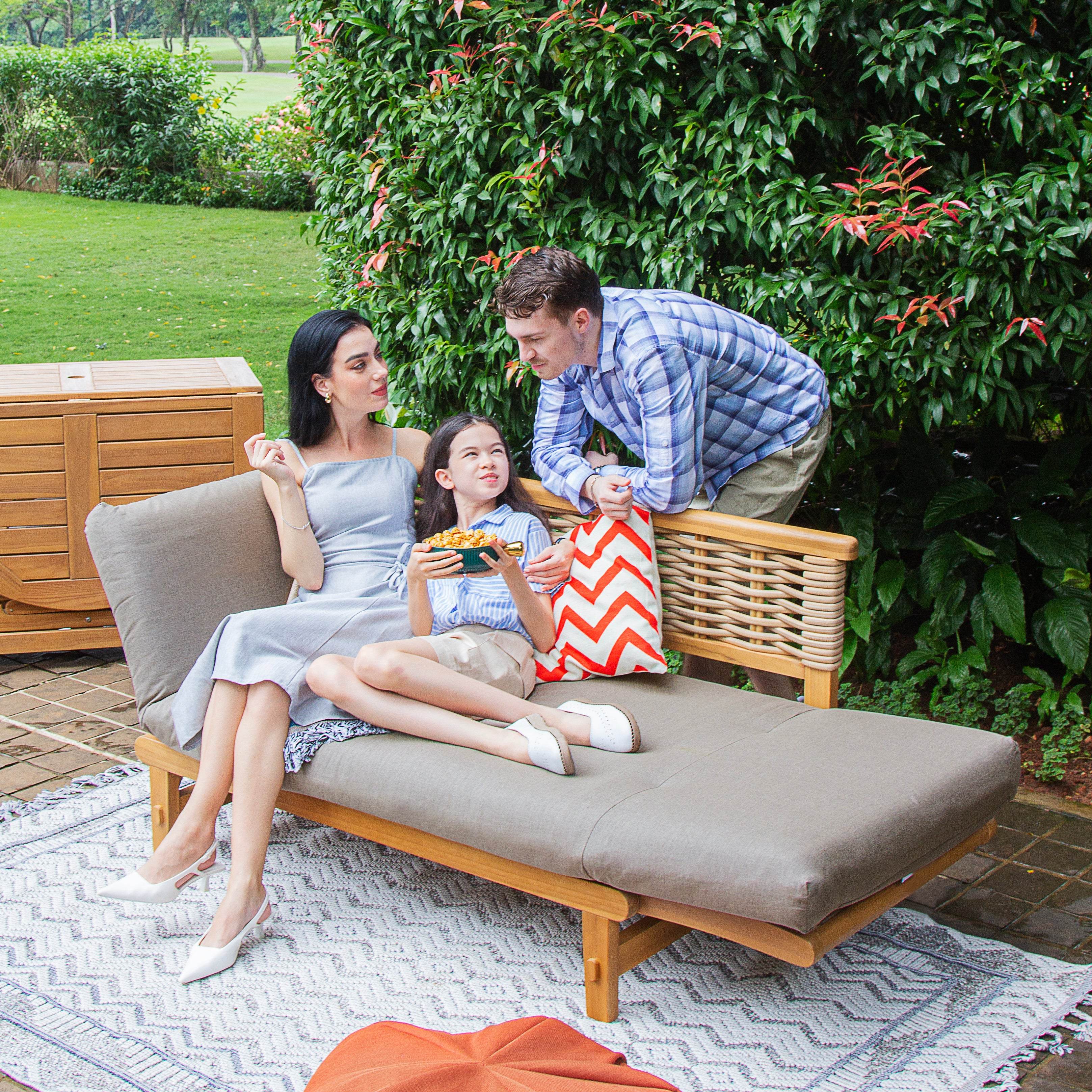 Chester Teak Wicker Outdoor Convertible Sofa Daybed with Sunbrella Cast Shale Cushion - Image 7