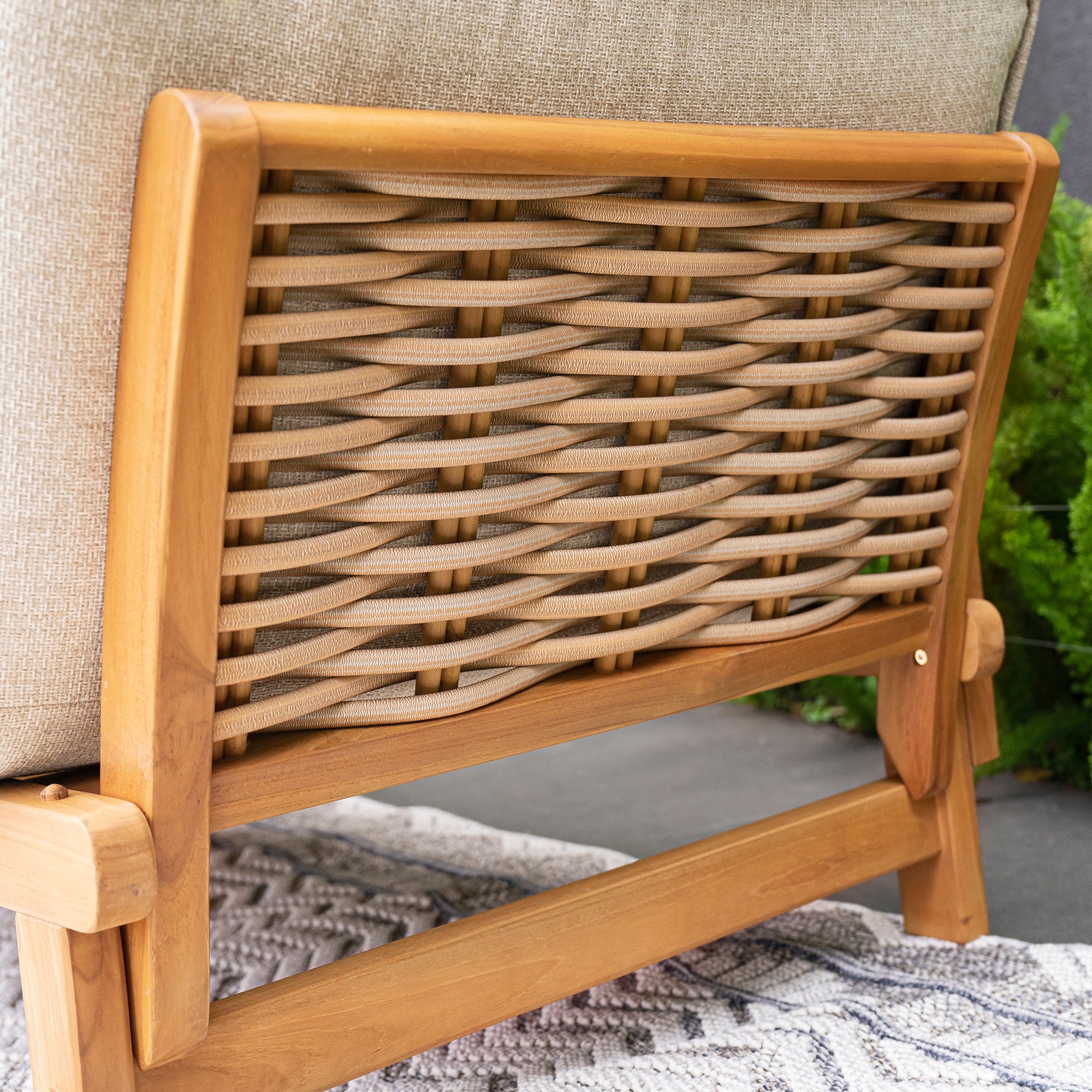 Chester Teak Wicker Outdoor Convertible Sofa Daybed with Tan Cushion - Image 10