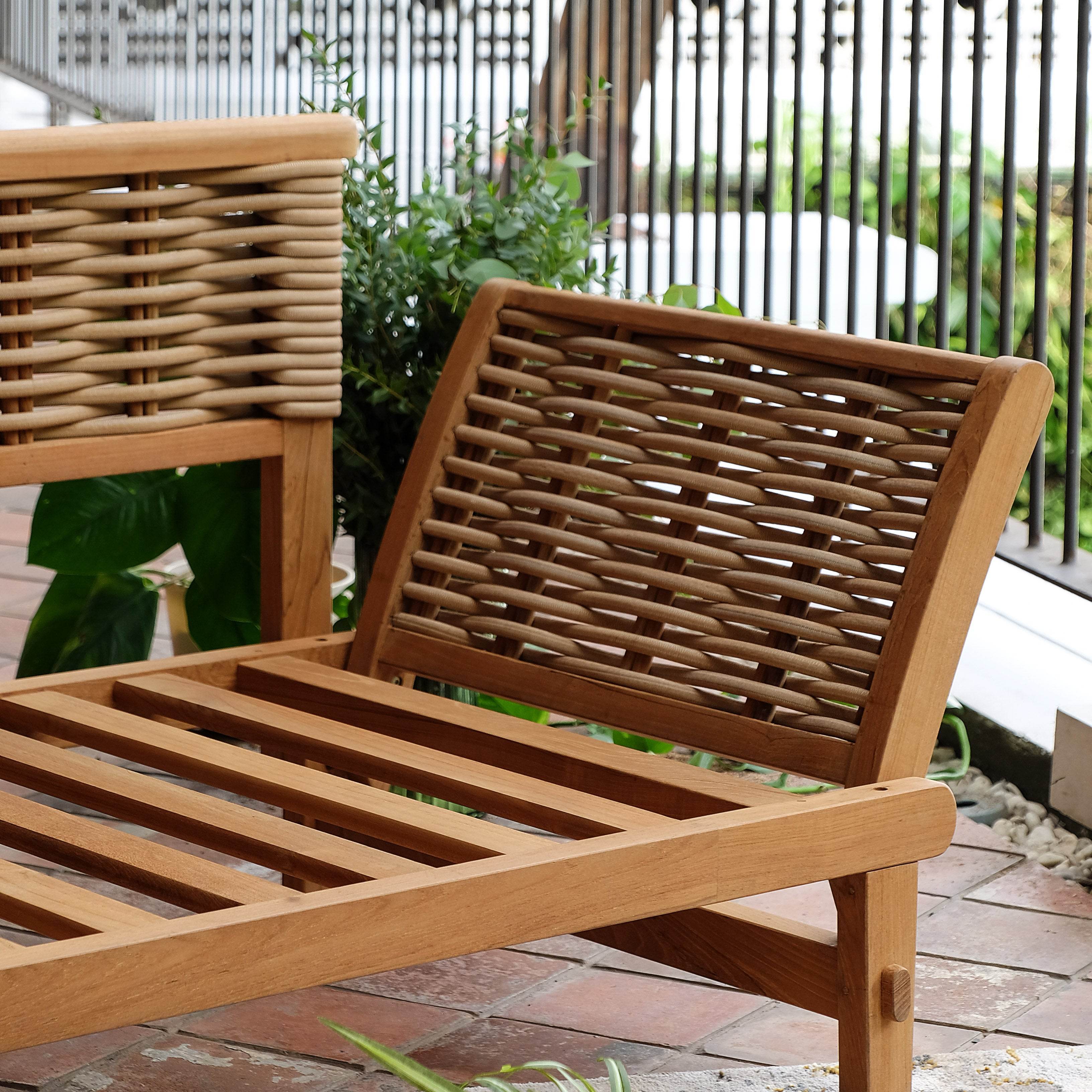 Chester Teak Wicker Outdoor Convertible Sofa Daybed with Tan Cushion - Image 9