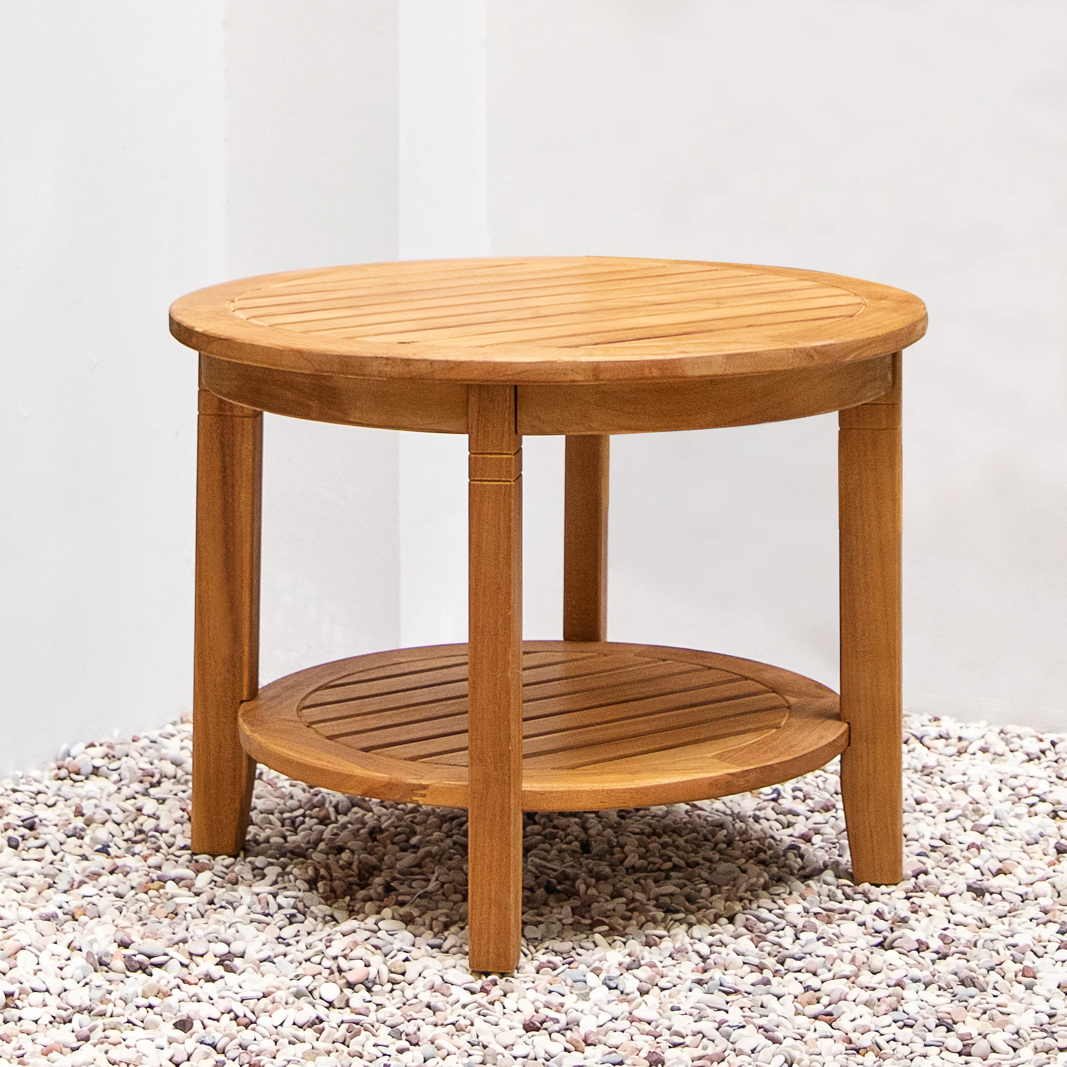 Chester Teak Wood 3 Pieces Patio Rocking Chair Set with Tan Cushion - Image 13