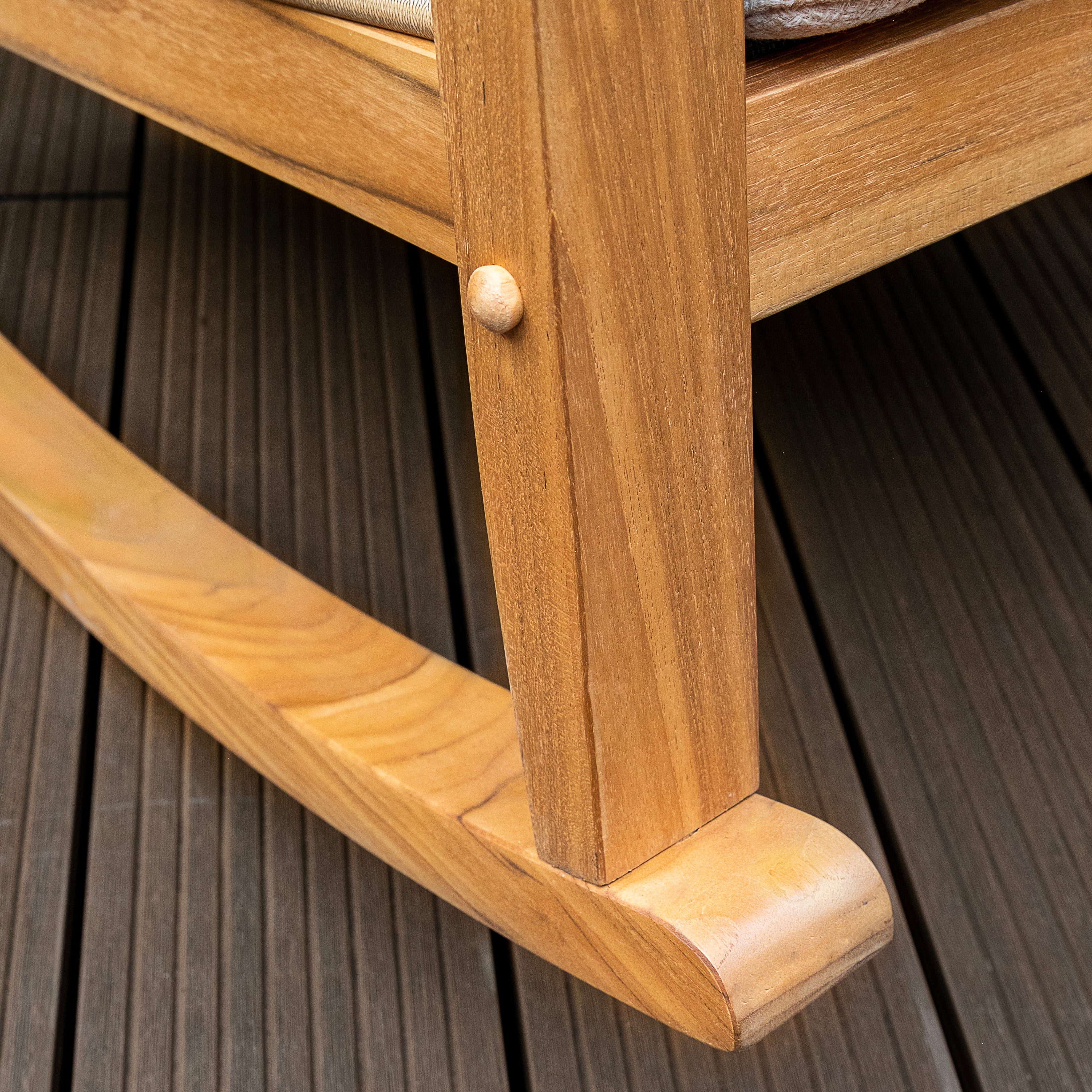 Chester Teak Wood 3 Pieces Patio Rocking Chair Set with Tan Cushion - Image 17