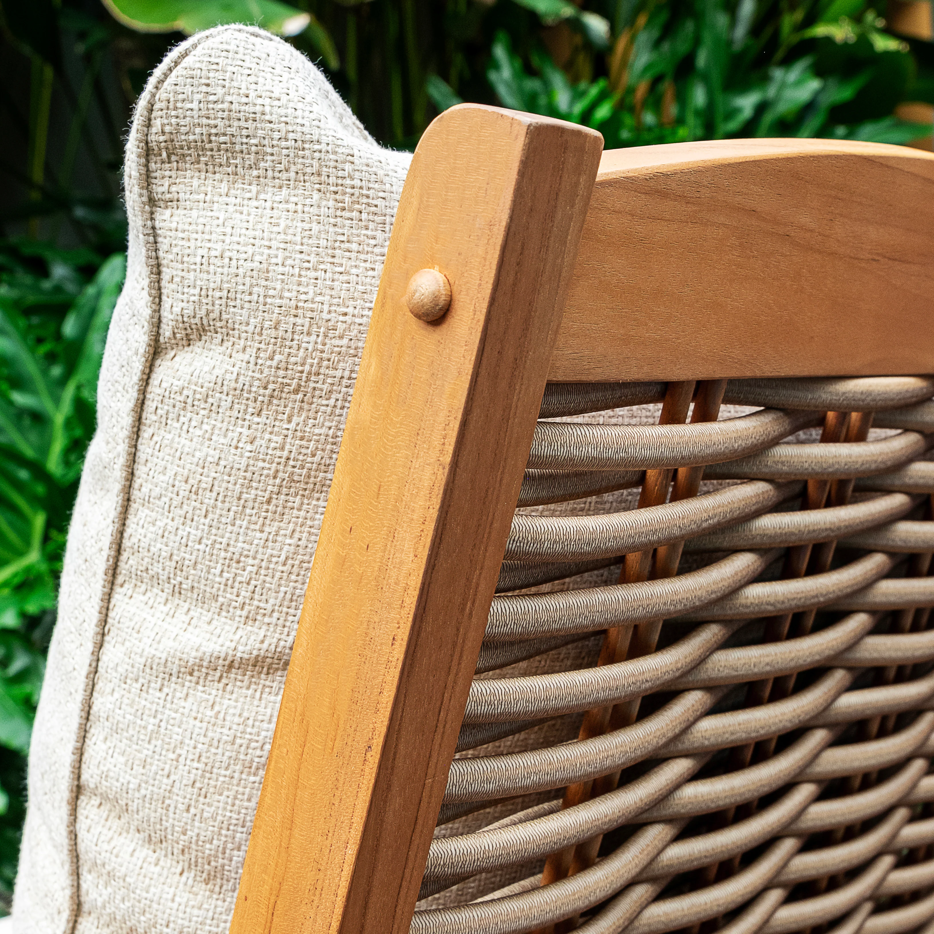 Chester Teak Wood Patio Rocking Chair with Tan Cushion - Image 11