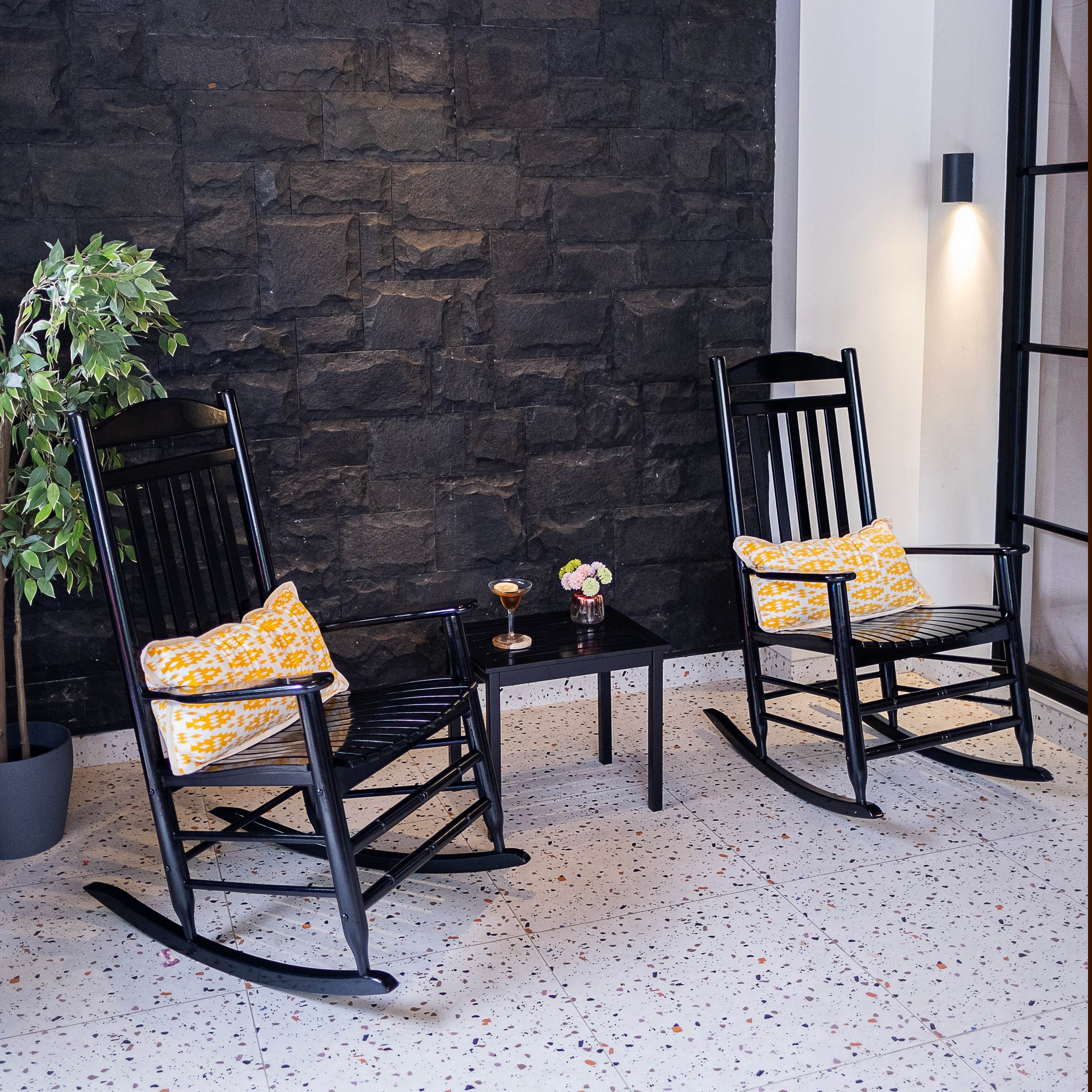 Denver 2 Piece Mahogany Wood Black Porch Rocking Chair - Image 3