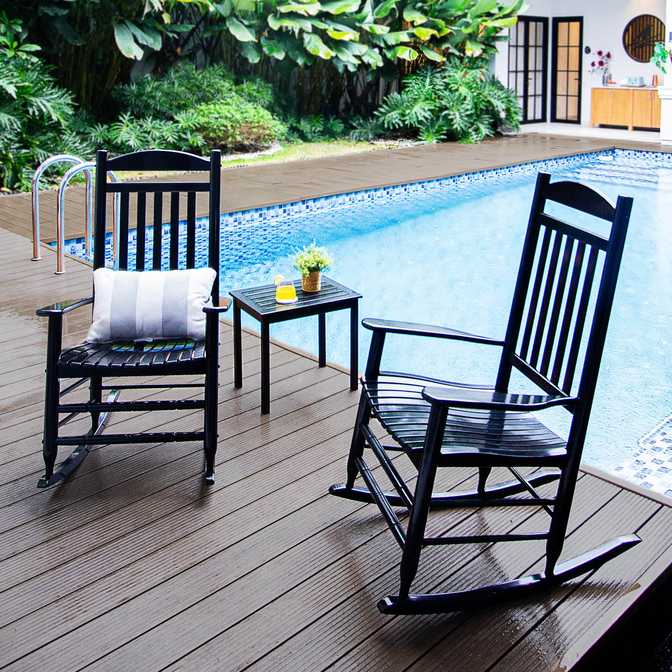 Denver 2 Piece Mahogany Wood Black Porch Rocking Chair - Image 4