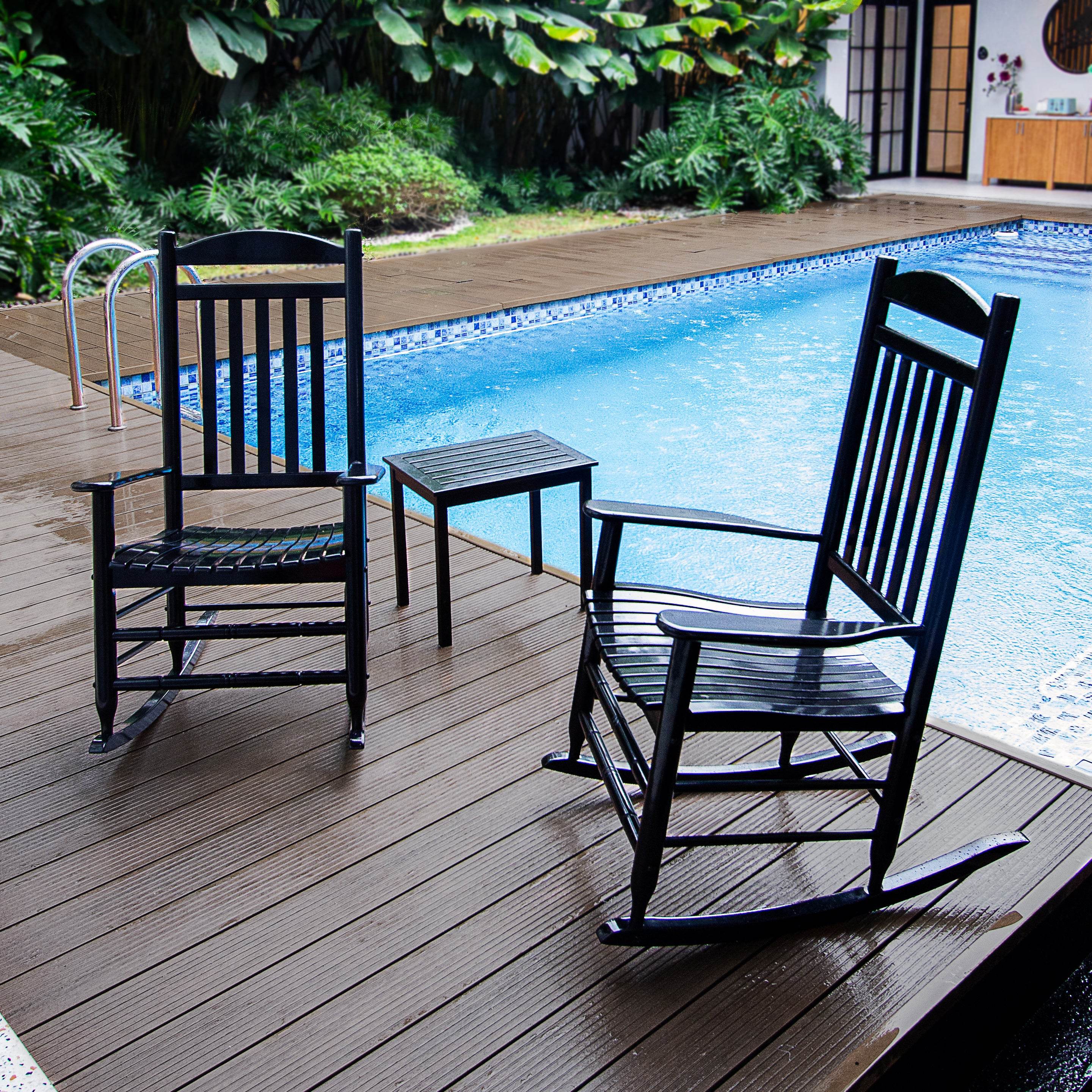 Denver 2 Piece Mahogany Wood Black Porch Rocking Chair - Image 5