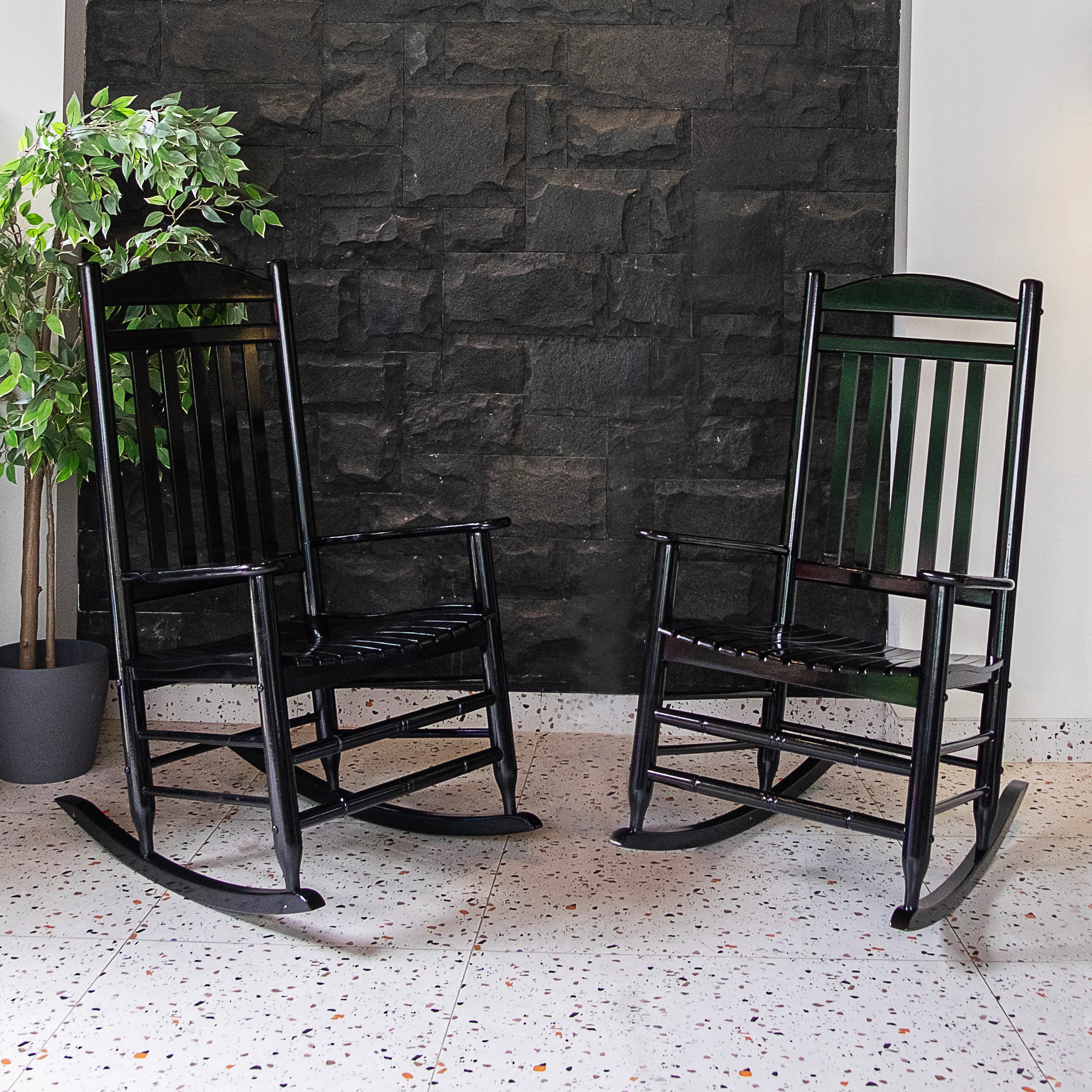 Denver 2 Piece Mahogany Wood Black Porch Rocking Chair - Image 7