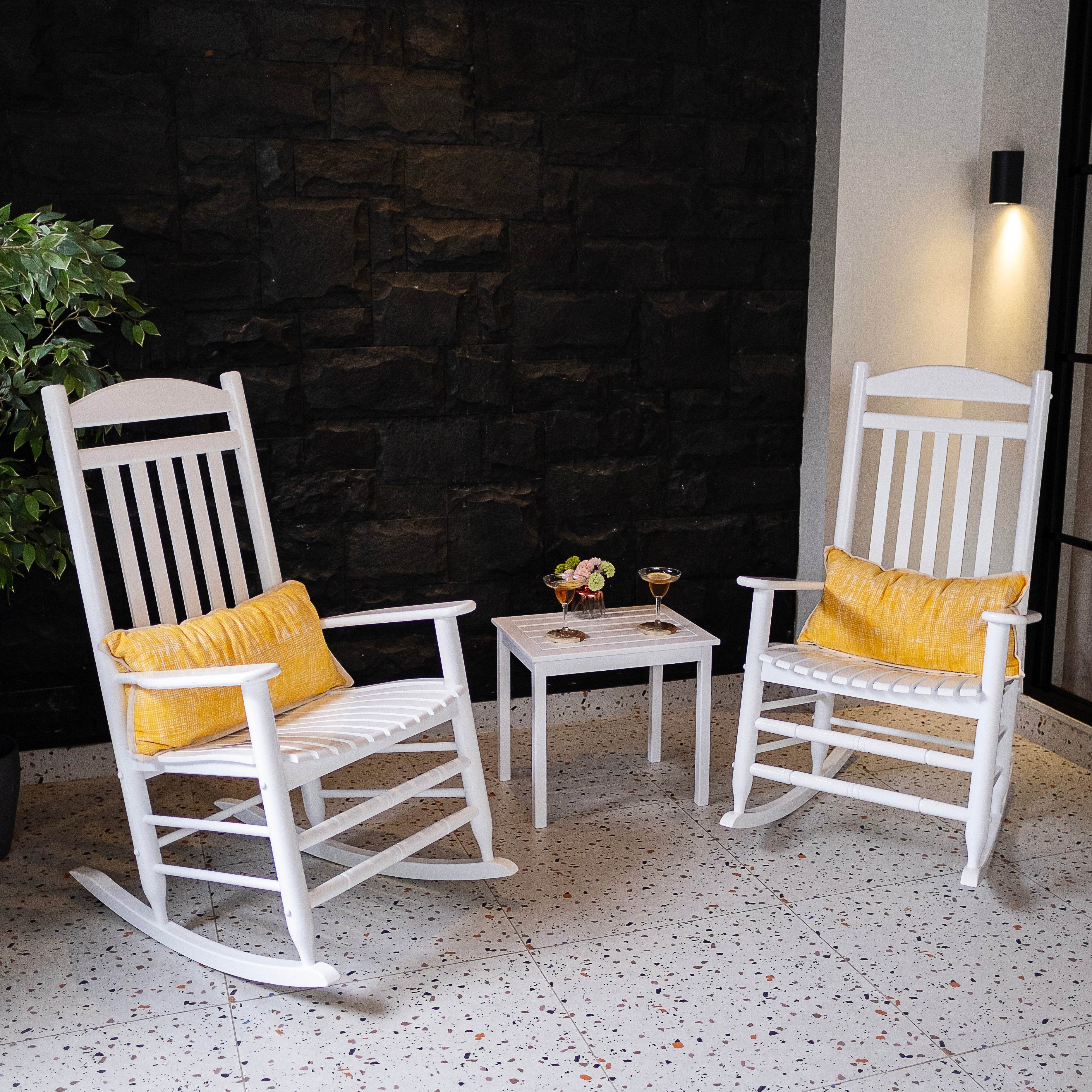 Denver 2 Piece Mahogany Wood White Porch Rocking Chair - Image 3