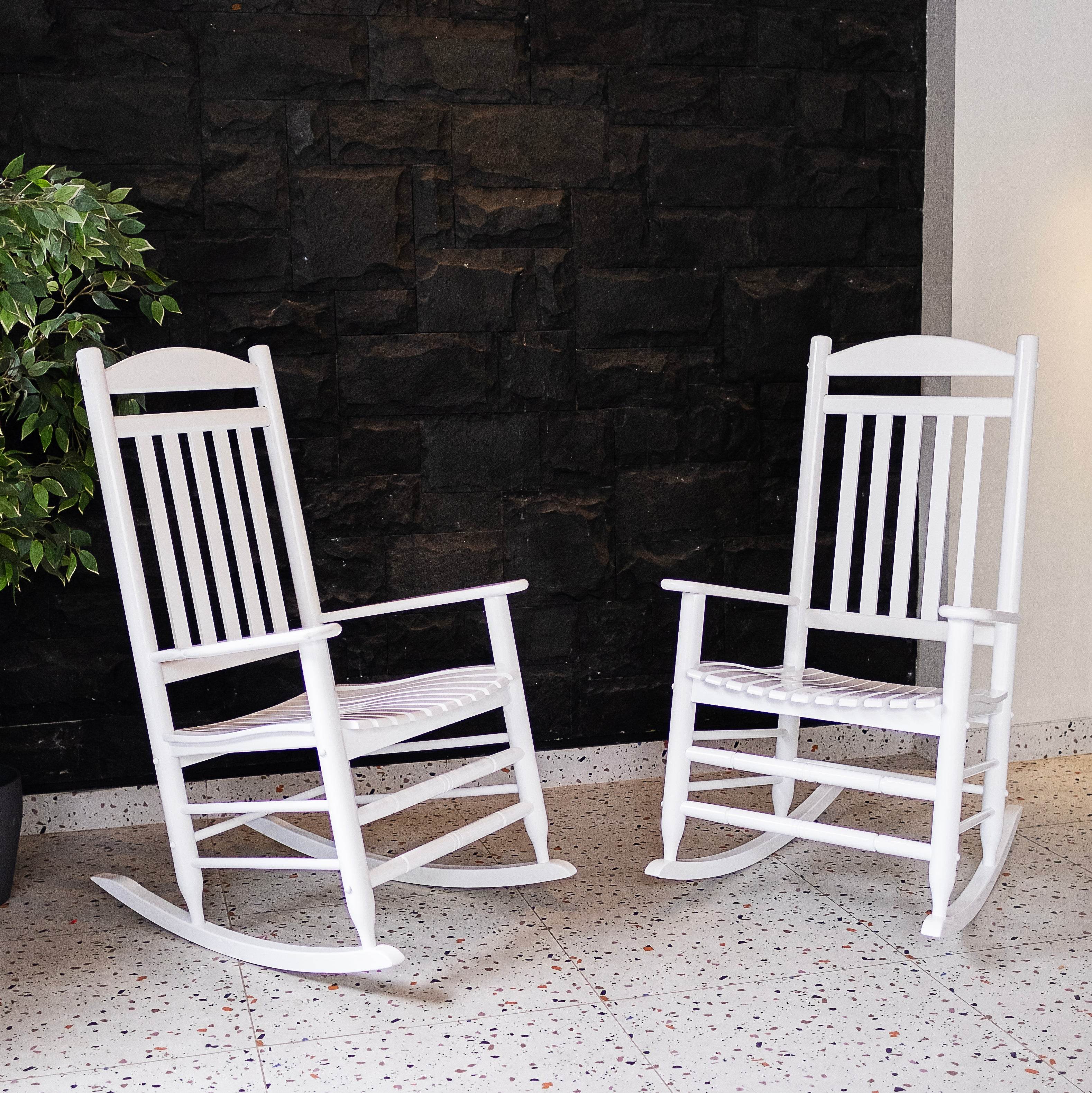 Denver 2 Piece Mahogany Wood White Porch Rocking Chair - Image 4