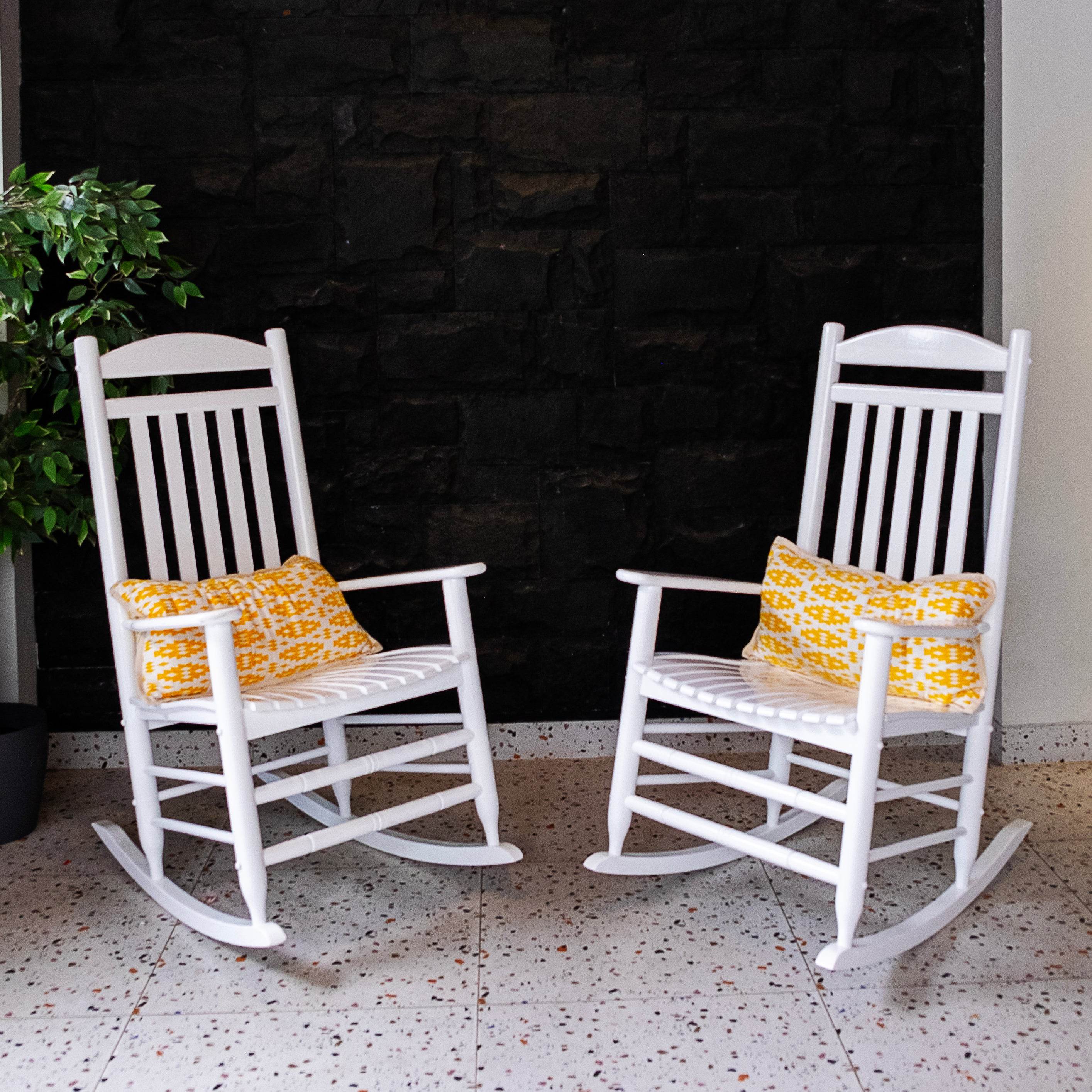 Denver 2 Piece Mahogany Wood White Porch Rocking Chair - Image 5