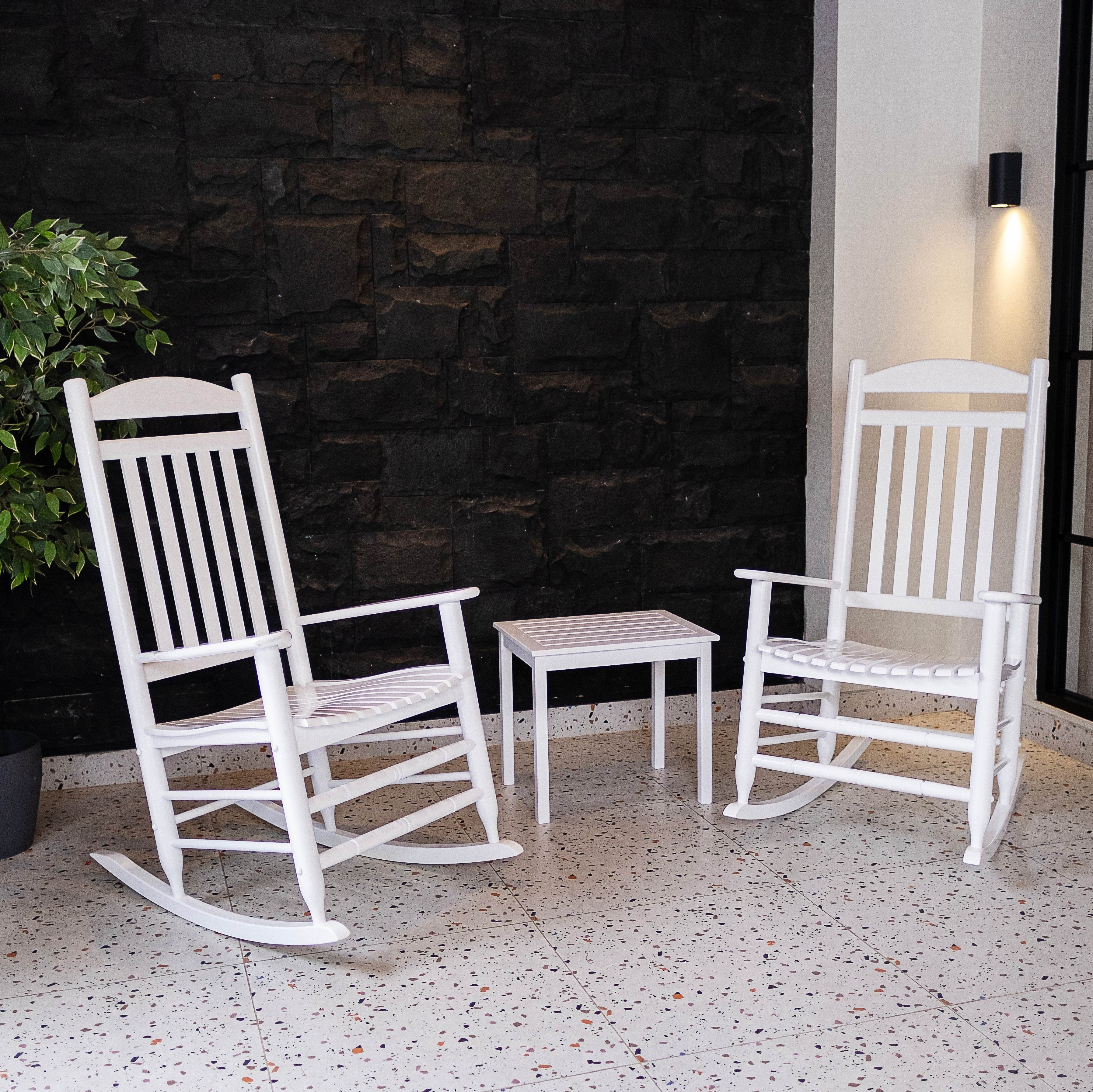 Denver 2 Piece Mahogany Wood White Porch Rocking Chair - Image 7
