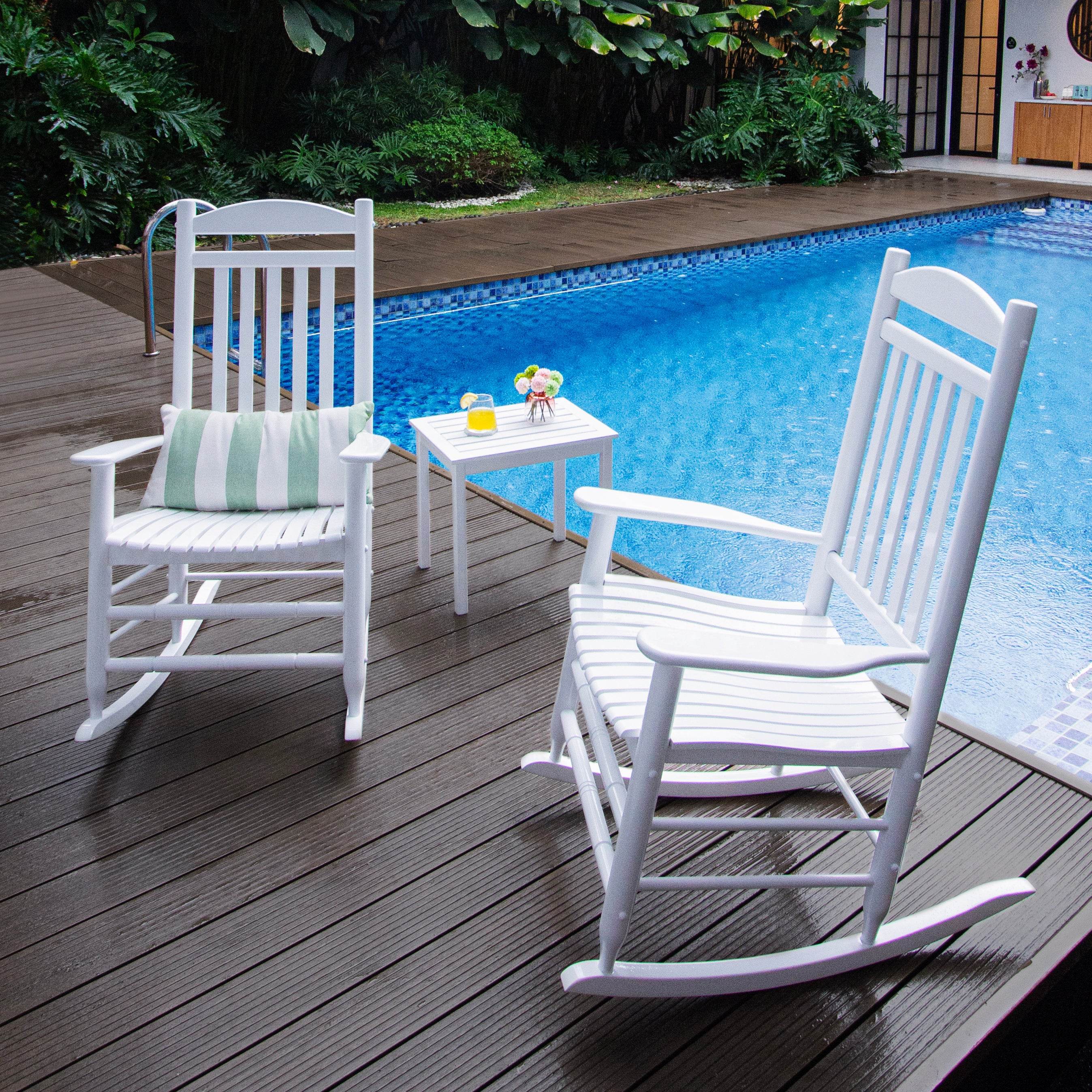 Denver 2 Piece Mahogany Wood White Porch Rocking Chair - Image 8