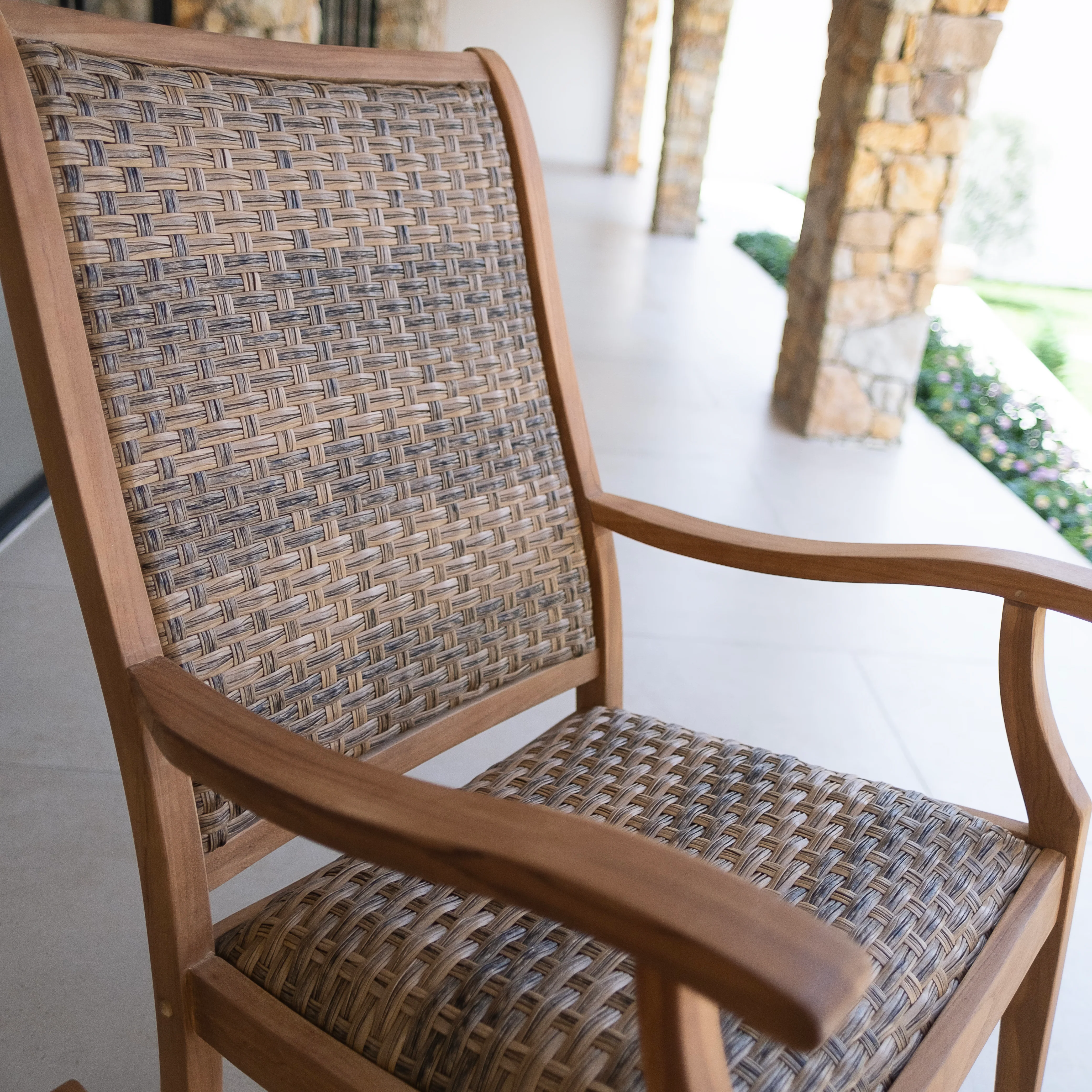 Dunham 2 Piece Teak Wood Outdoor Rocking Chair with Padded Woven Seat - Image 7