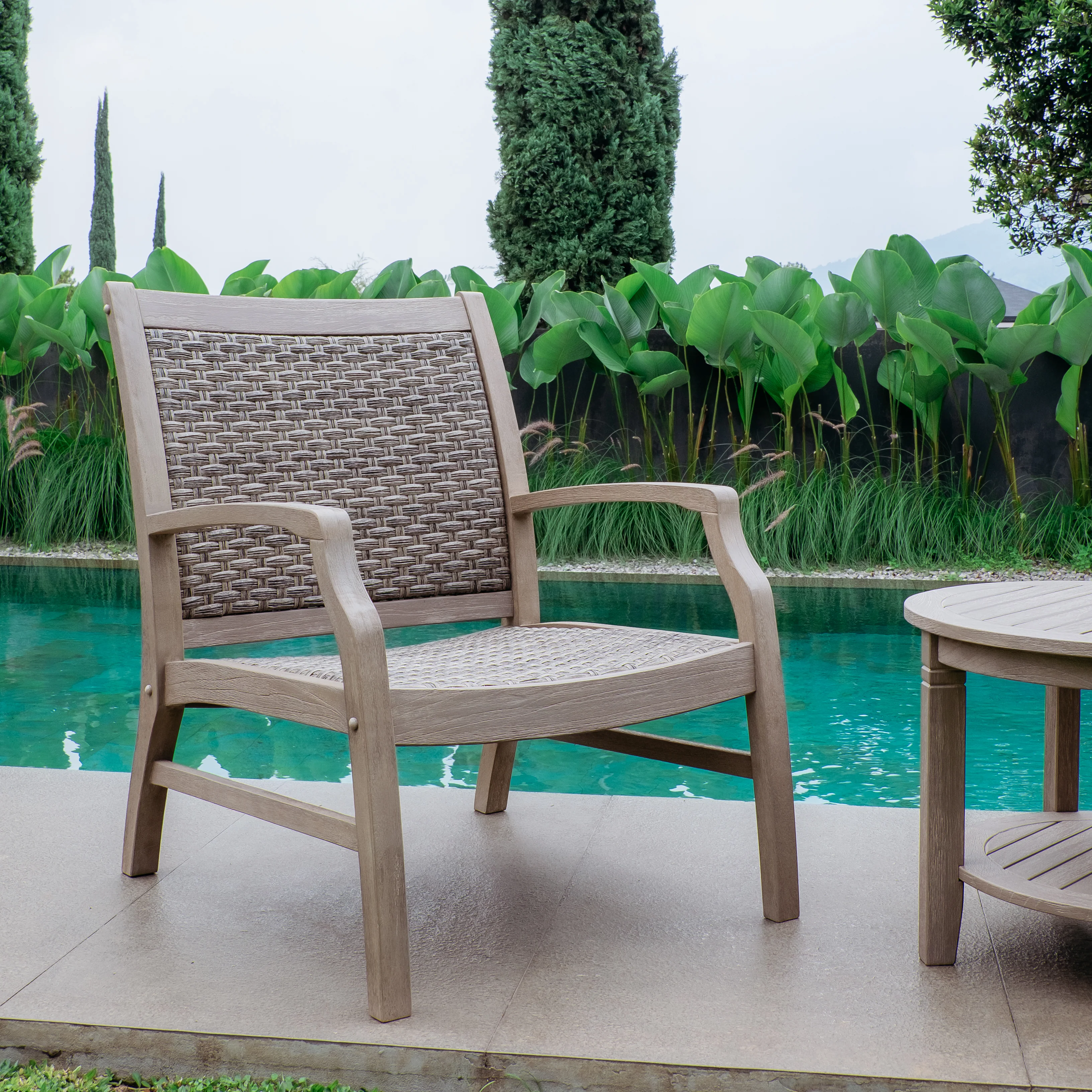 Dunham 3 Pieces Weathered Teak Wood Patio Conversation Set - Image 6