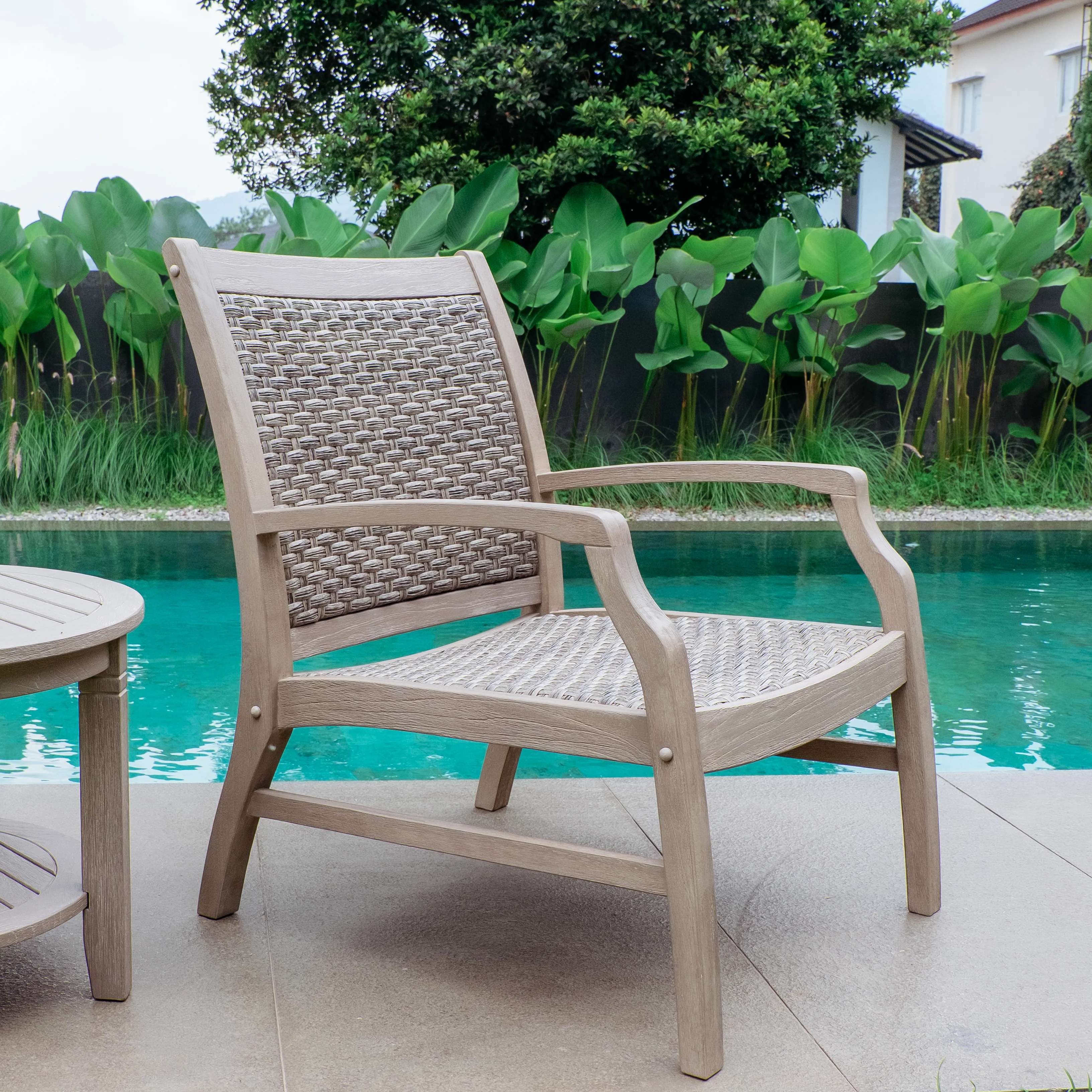 Dunham 4 Pieces Weathered Teak Wood Conversation Set - Image 6