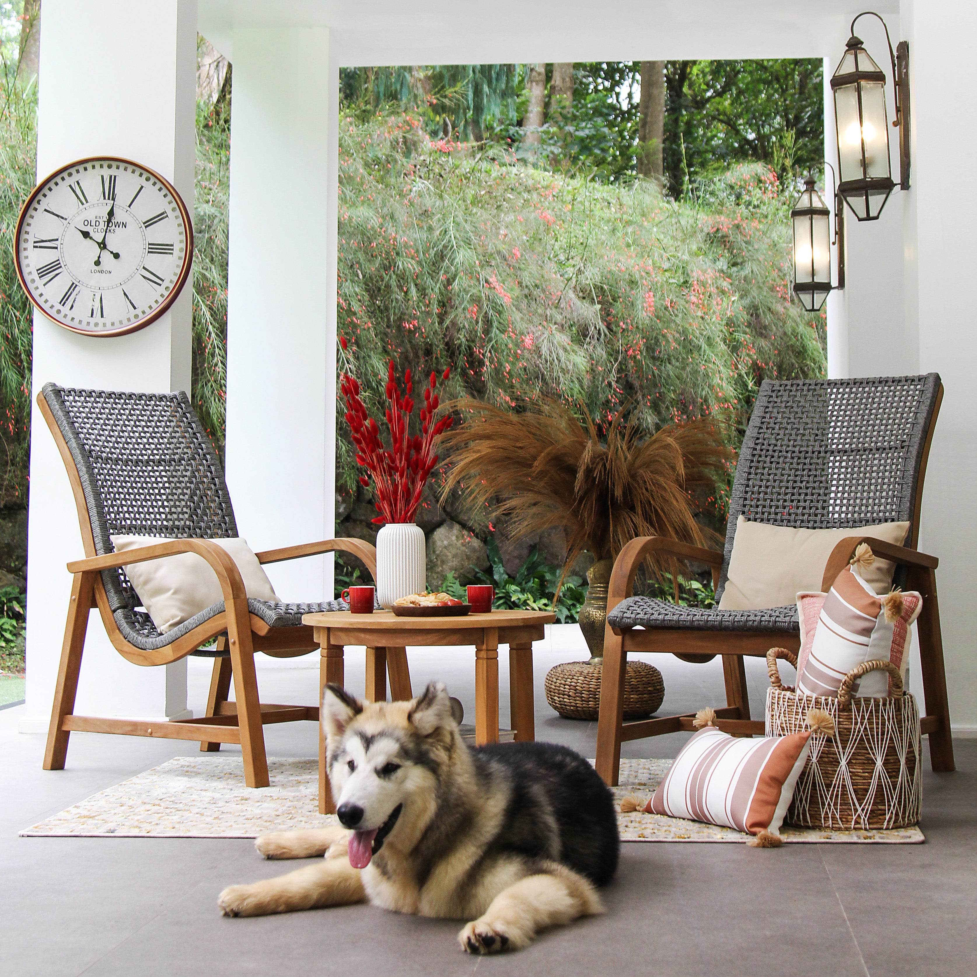 Dunham Teak Wood 3 Piece Patio Conversation Set (FREE Lumbar Pillow) - Image 3