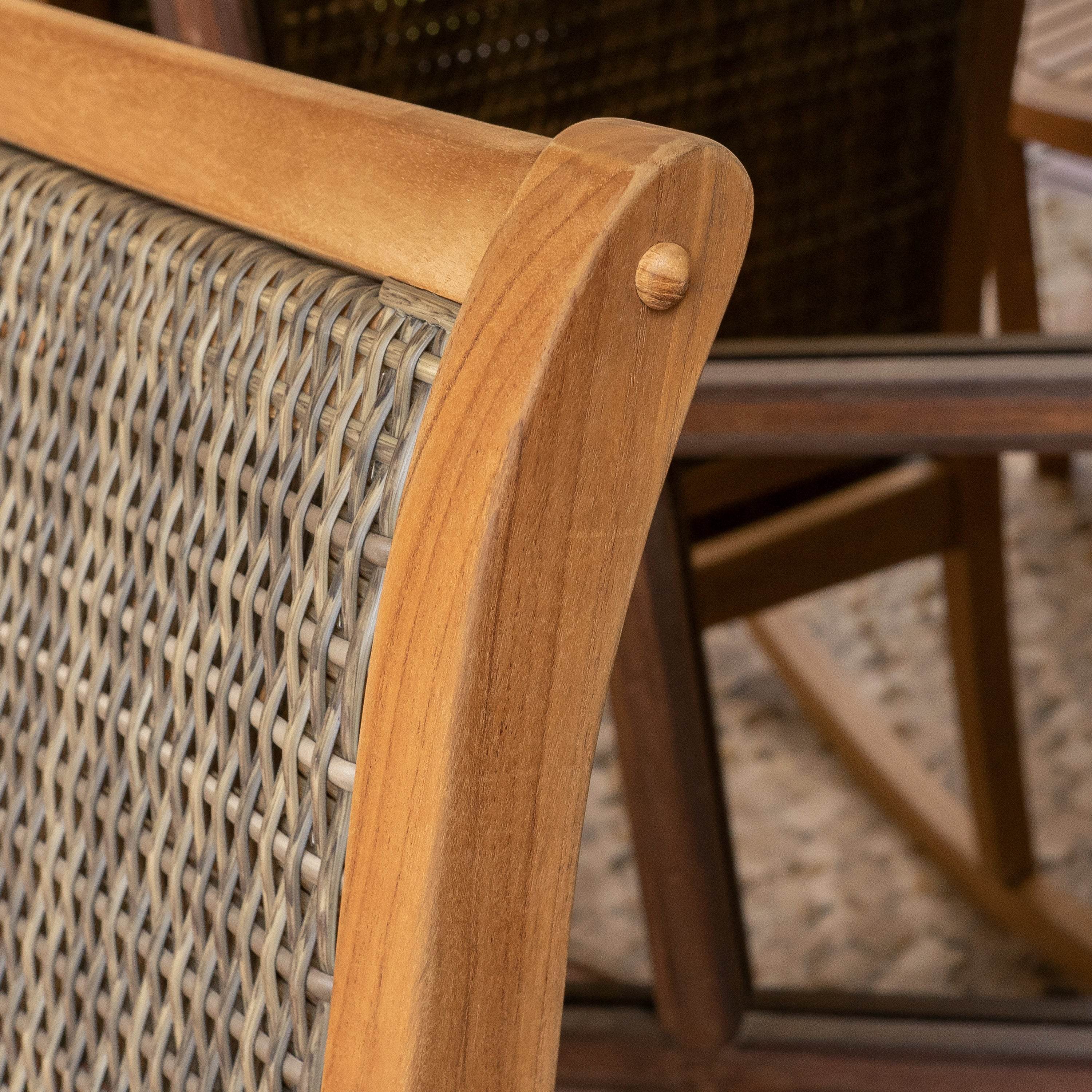 Dunham Teak Wood 3 Piece Porch Rocker Conversation Set with Padded Woven Seat - Image 6
