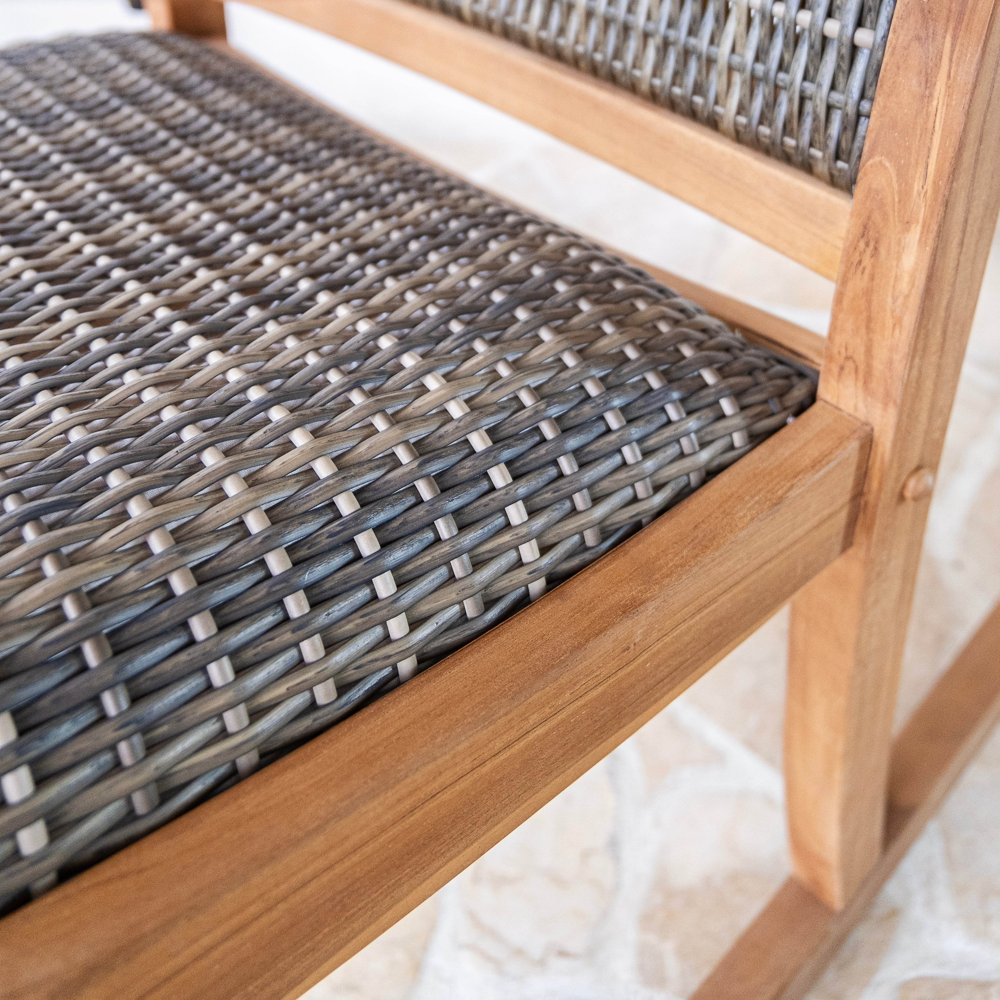 Dunham Teak Wood 3 Piece Porch Rocker Conversation Set with Padded Woven Seat - Image 9