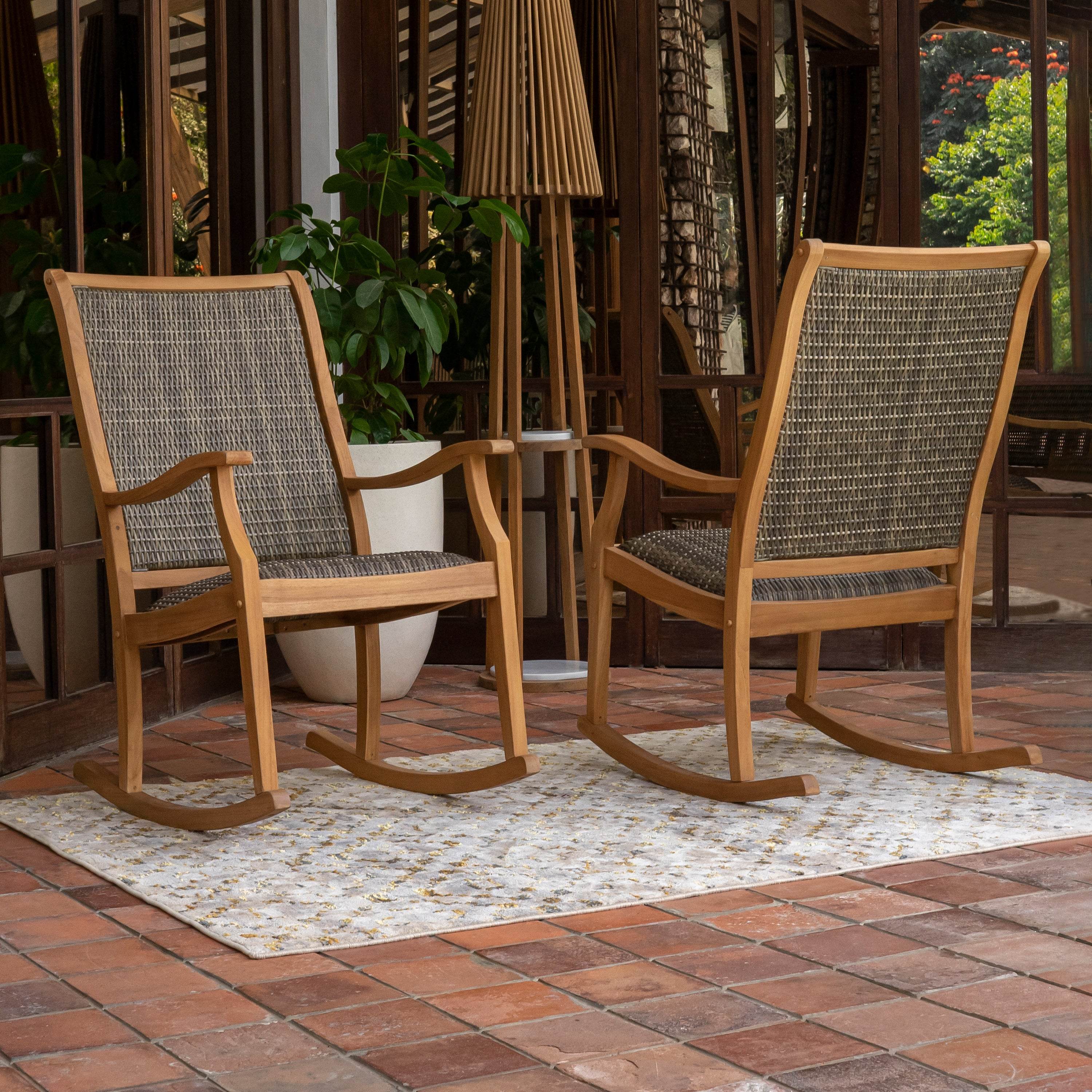 Dunham Teak Wood Porch Rocking Chair with Padded Woven Seat - Image 4