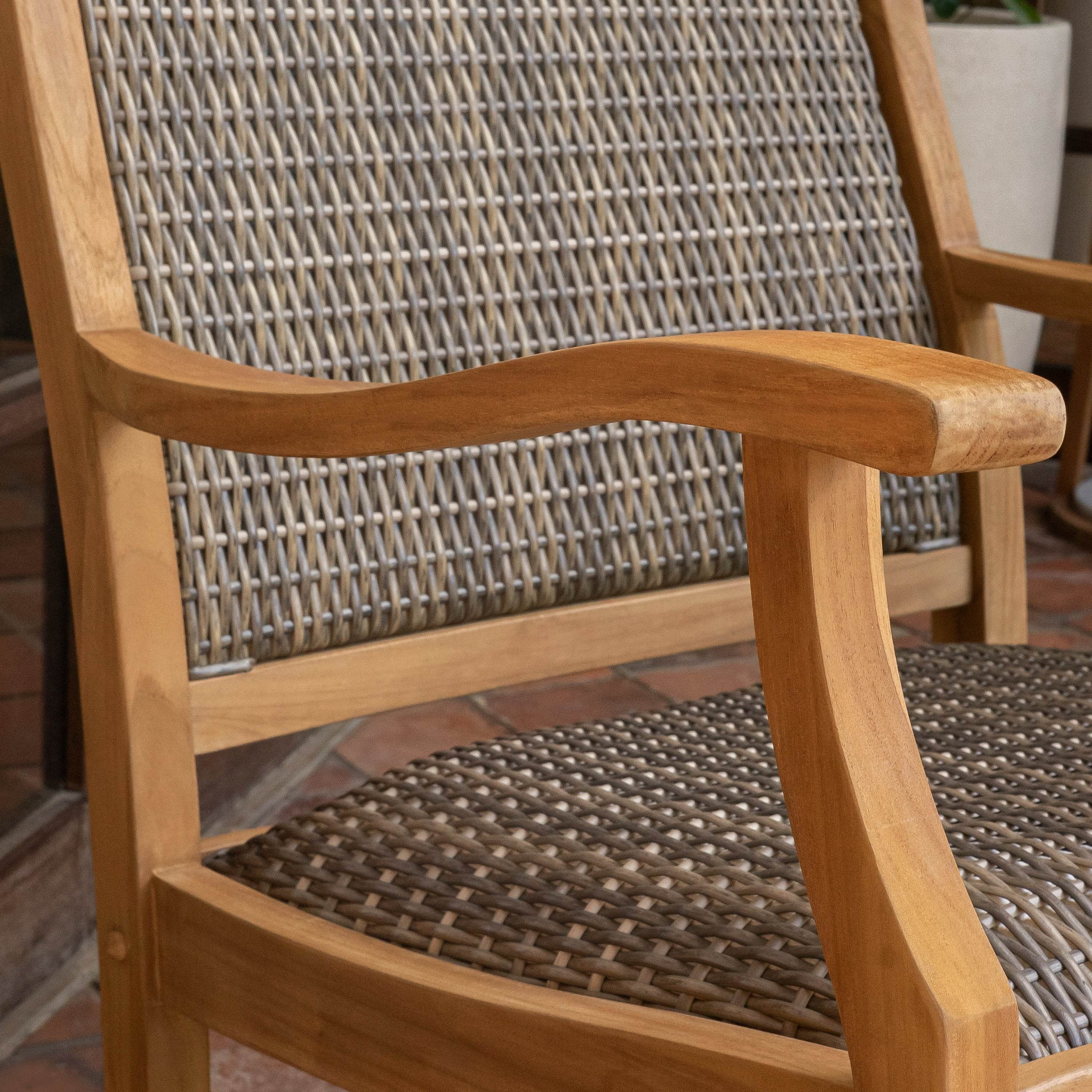 Dunham Teak Wood Porch Rocking Chair with Padded Woven Seat - Image 8