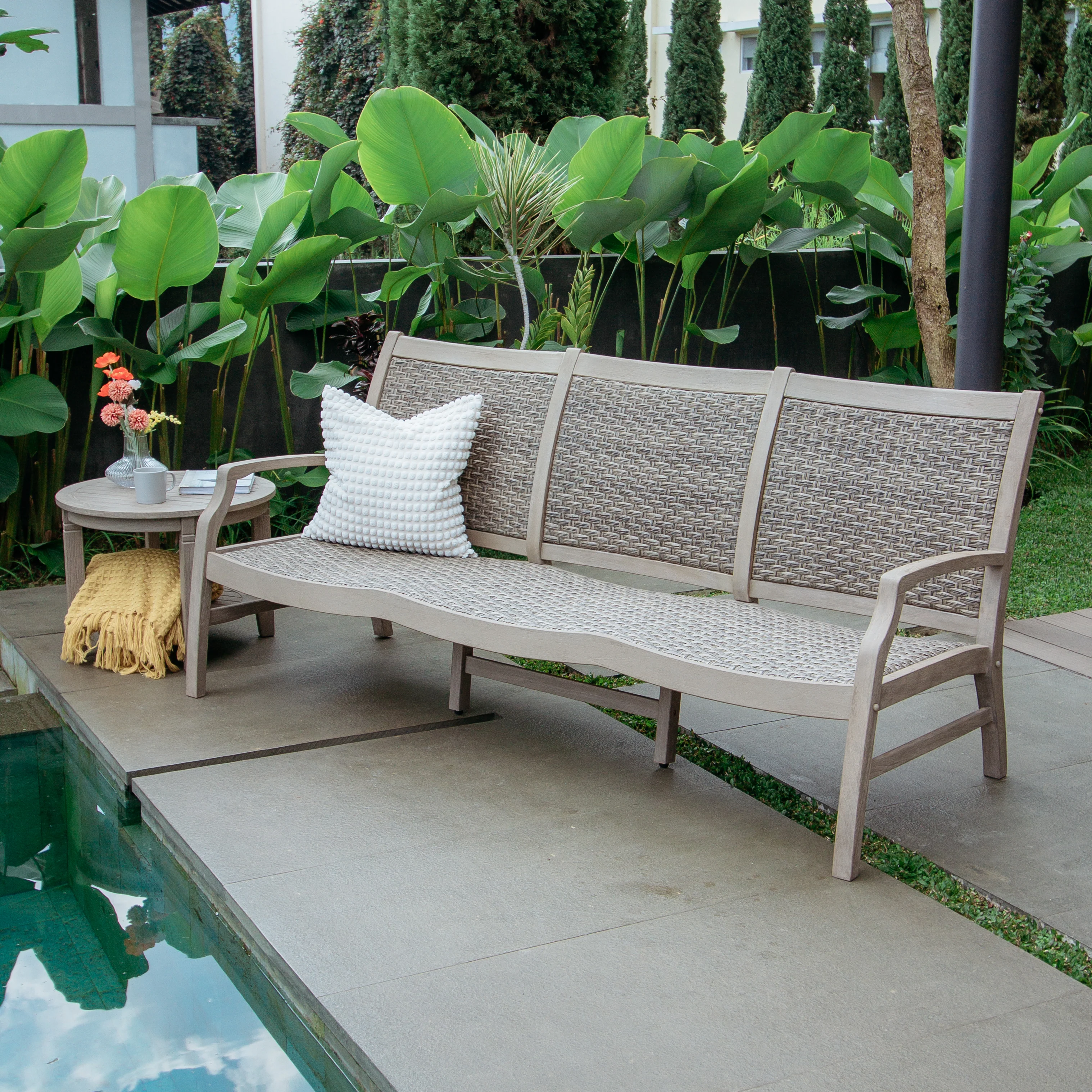 Dunham Weathered Teak Wood Patio Sofa - Image 4
