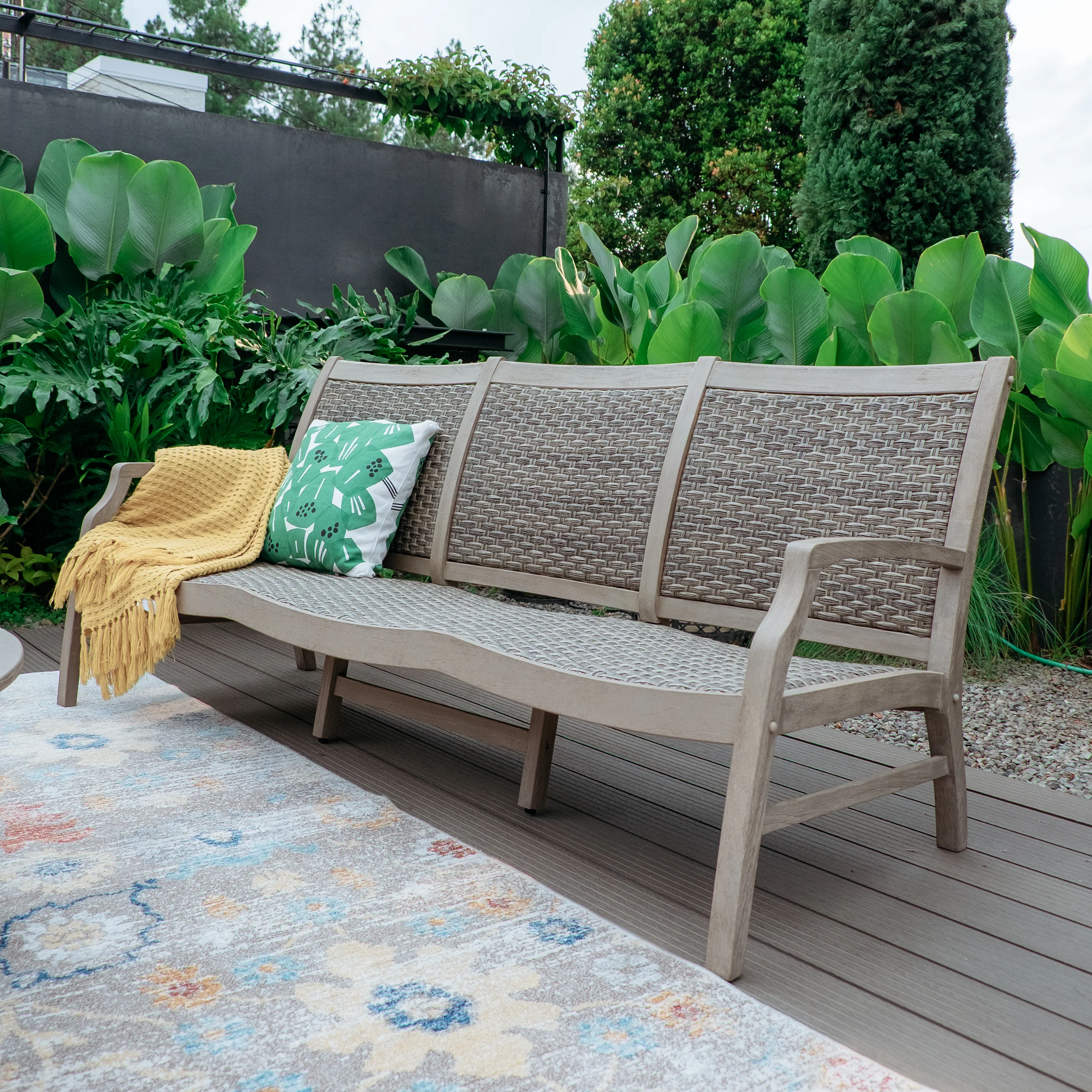 Dunham Weathered Teak Wood Patio Sofa - Image 5