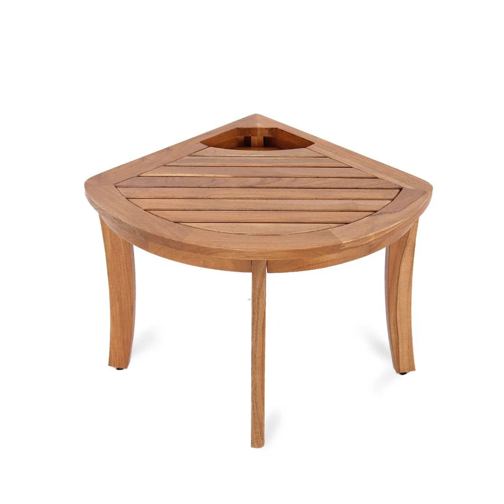 Dussi Teak Wood Corner Shower Bench Stool with Toiletries Holder - Image 8