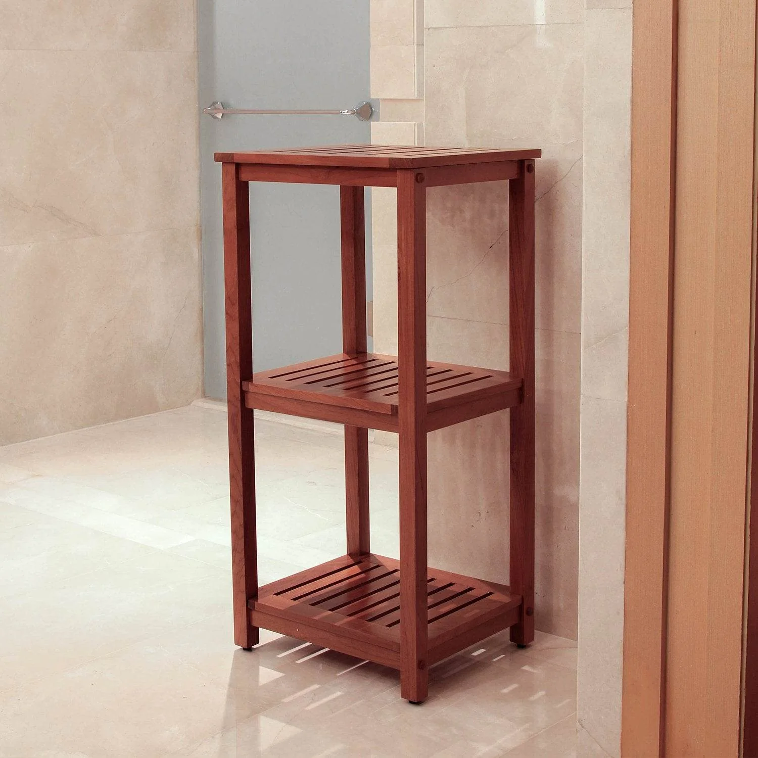 Dussi Teak Wood Freestanding 3 Tier Bathroom Storage Shelf - Image 4