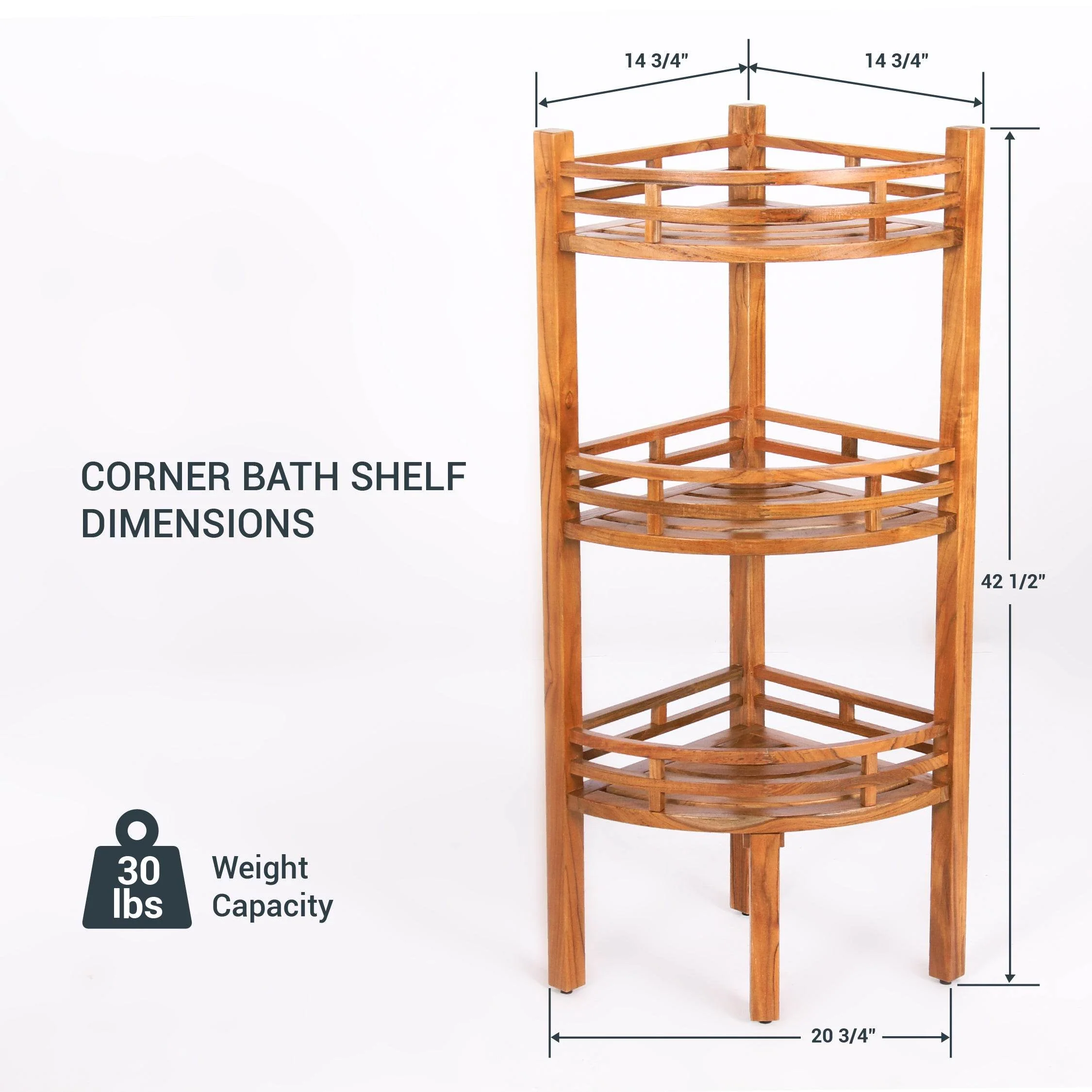 Dussi Teak Wood Freestanding 3 Tier Corner Bathroom Storage Shelf - Image 5