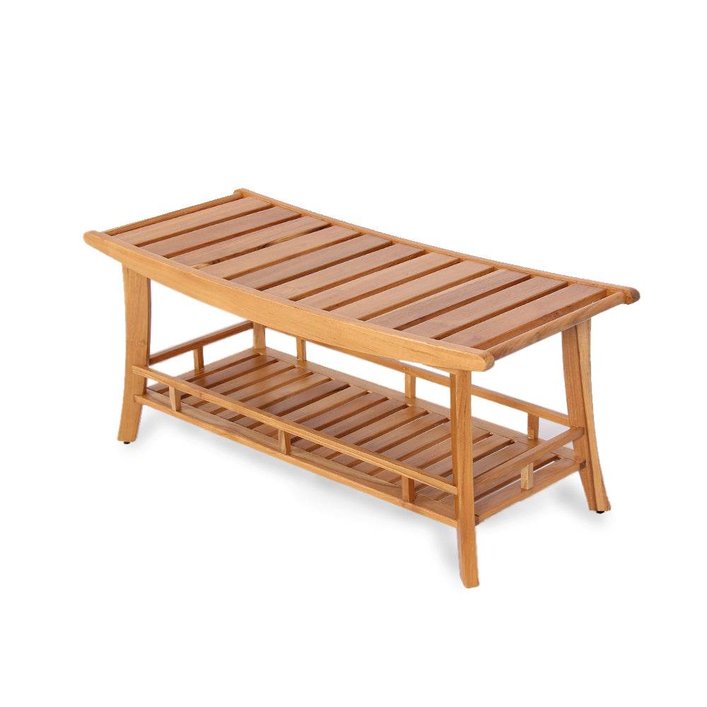 Dussi Teak Wood Large Shower Bench Stool with Shelf - Image 9