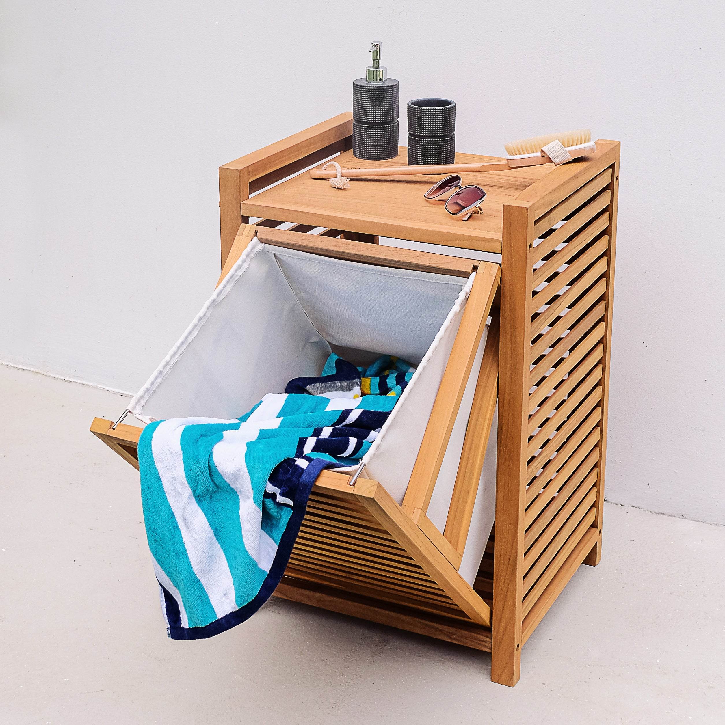 Dussi Teak Wood Laundry Hamper - Image 3