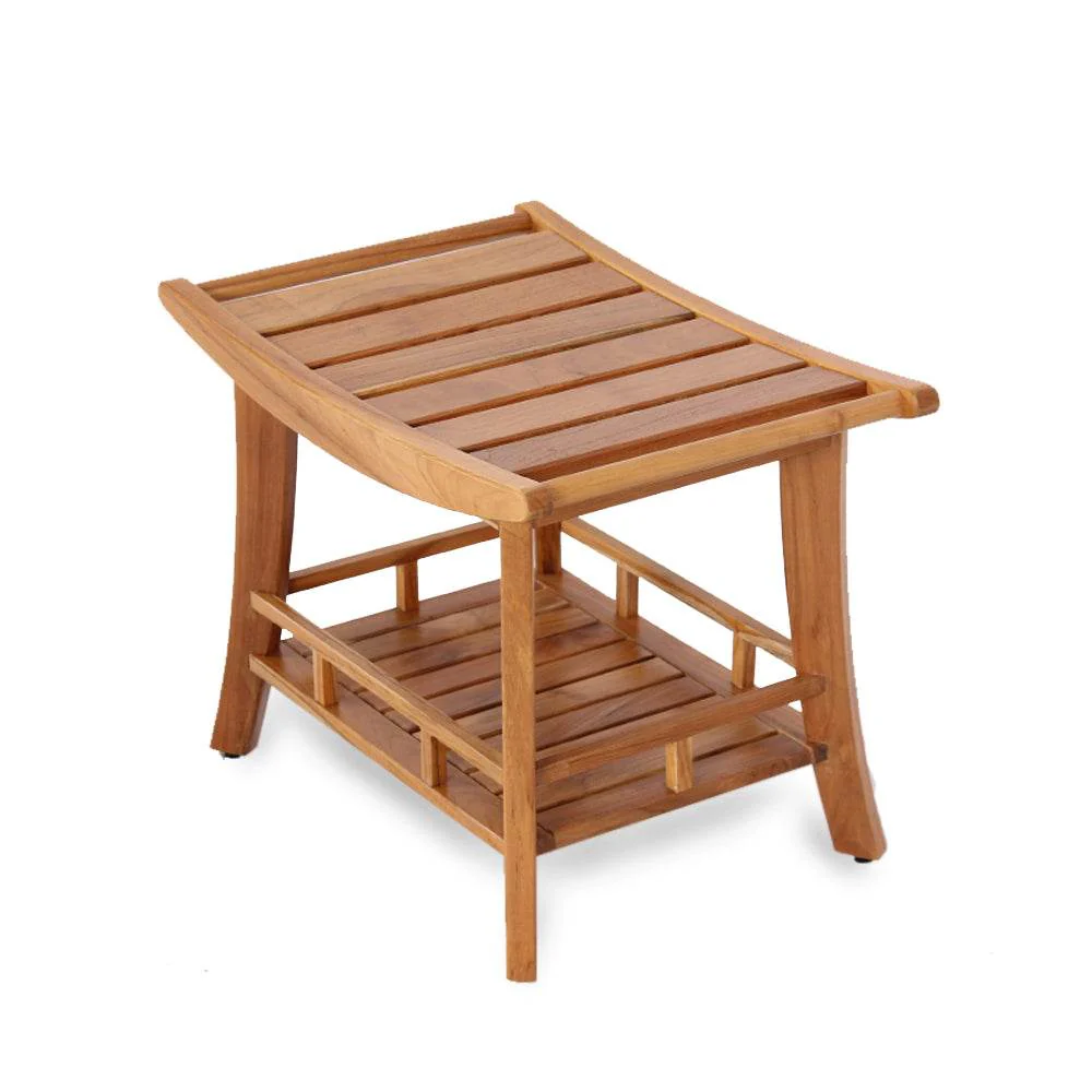 Dussi Teak Wood Shower Bench Stool with Shelf - Image 8
