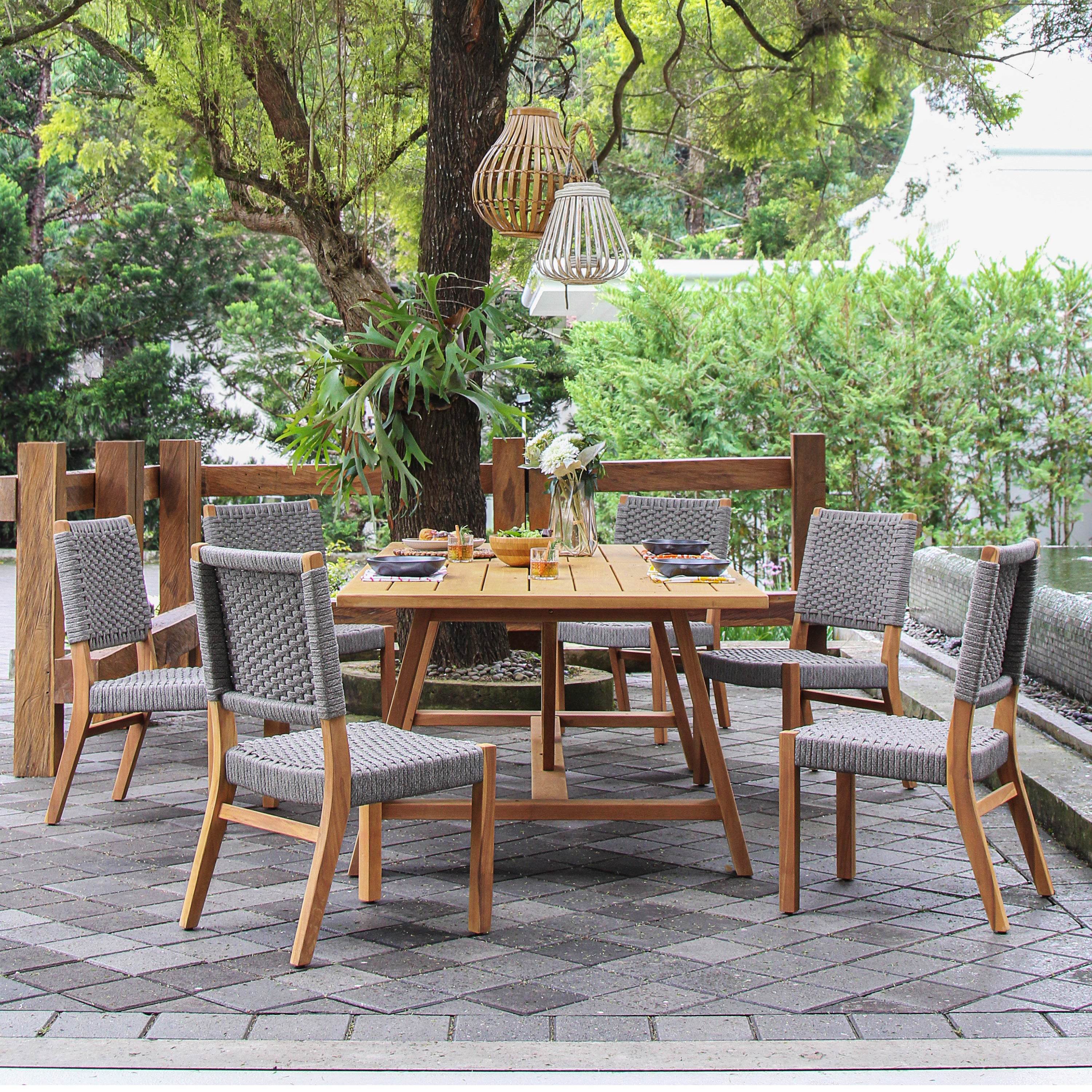 Eden 2 Piece Teak Wood Gray Outdoor Dining Chair - Image 4