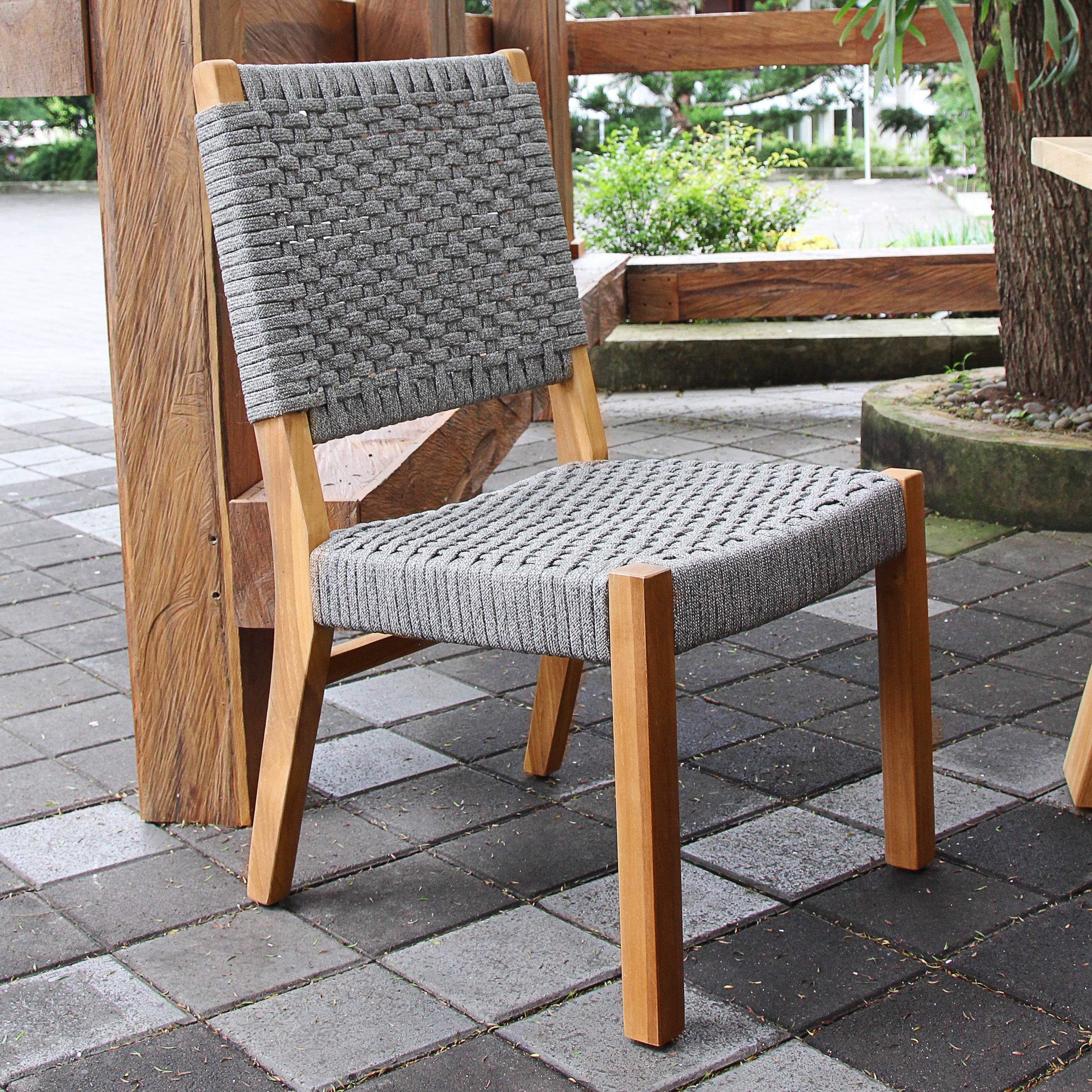 Eden 2 Piece Teak Wood Gray Outdoor Dining Chair - Image 7