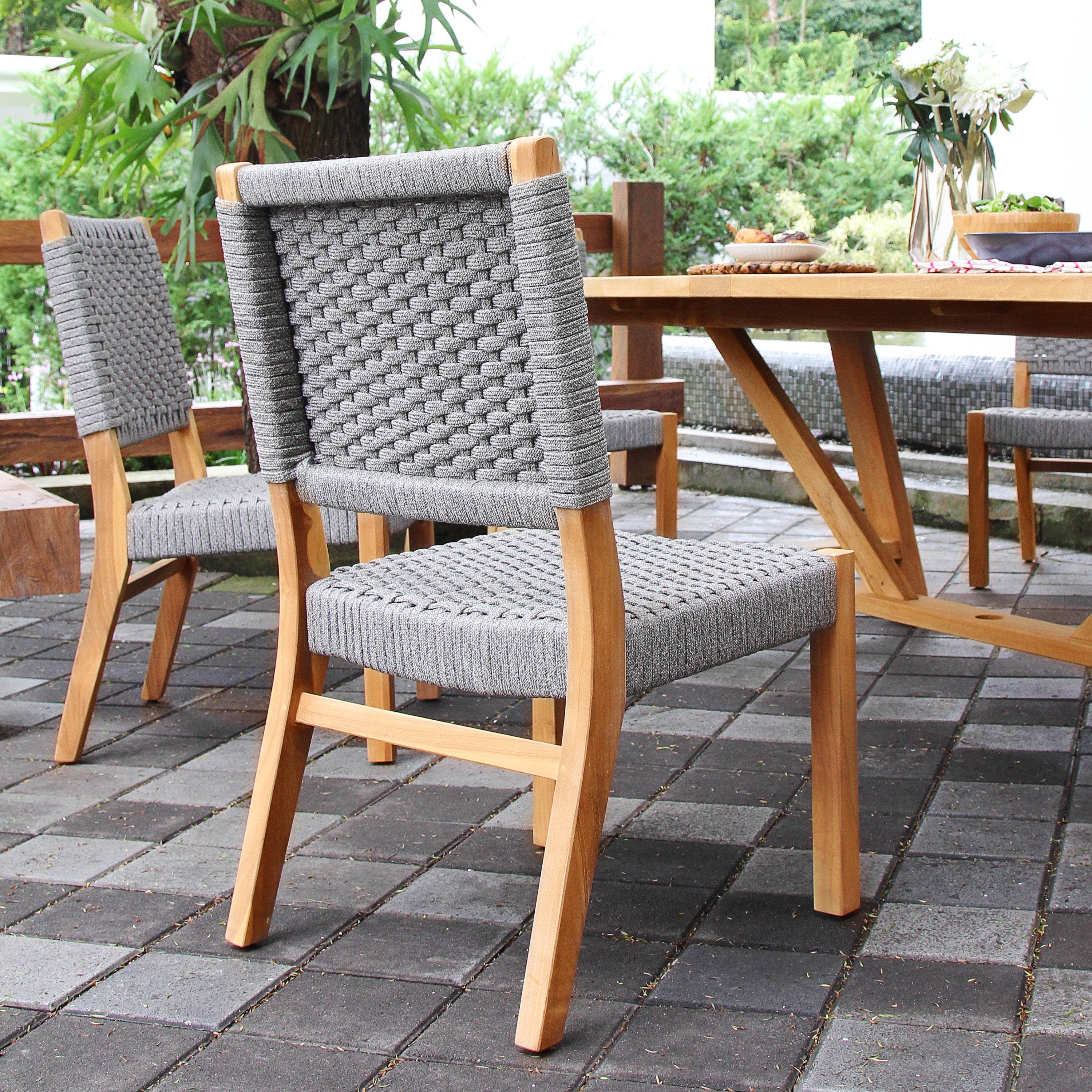 Eden 2 Piece Teak Wood Gray Outdoor Dining Chair - Image 8