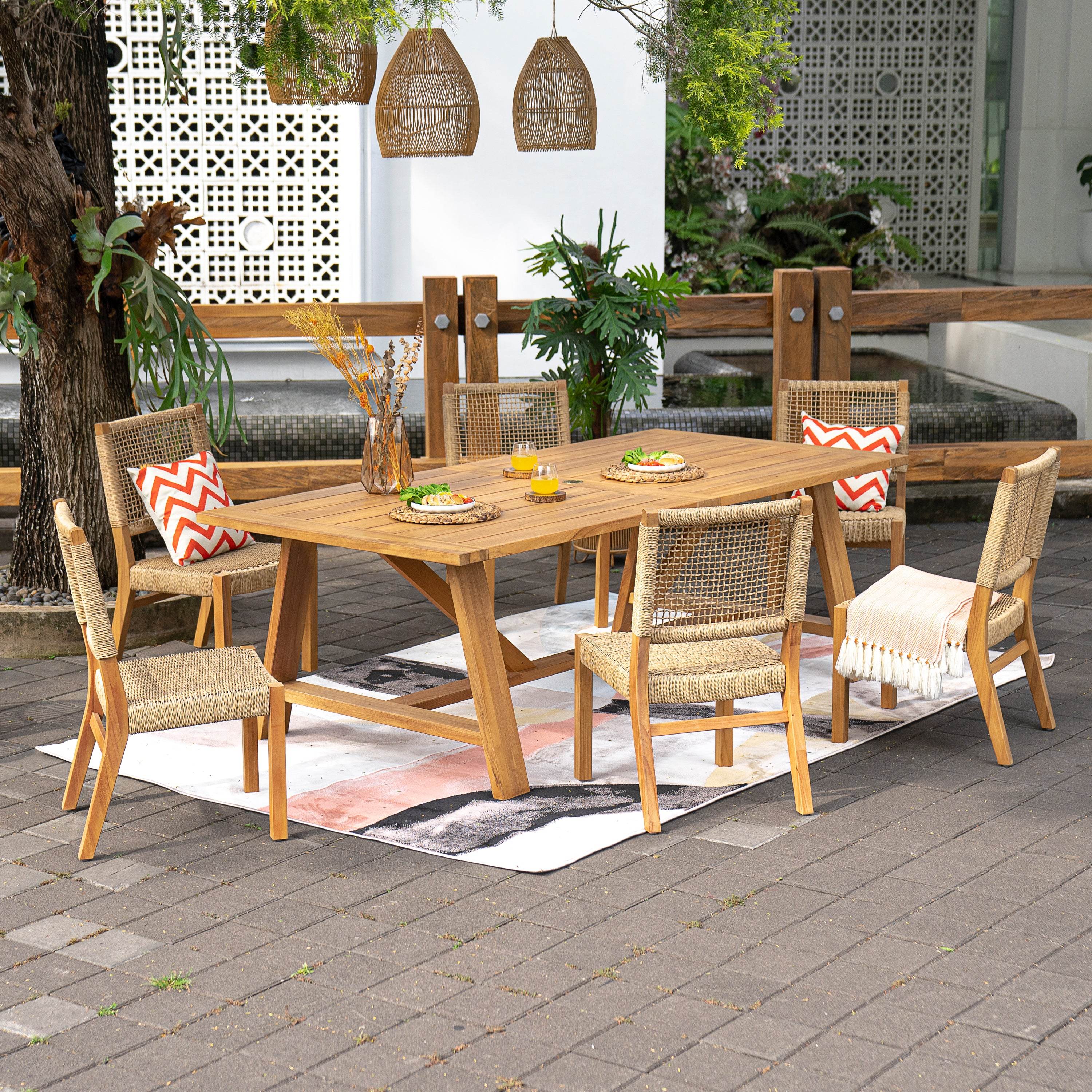 Eden 2 Piece Teak Wood Outdoor Dining Chair - Image 3