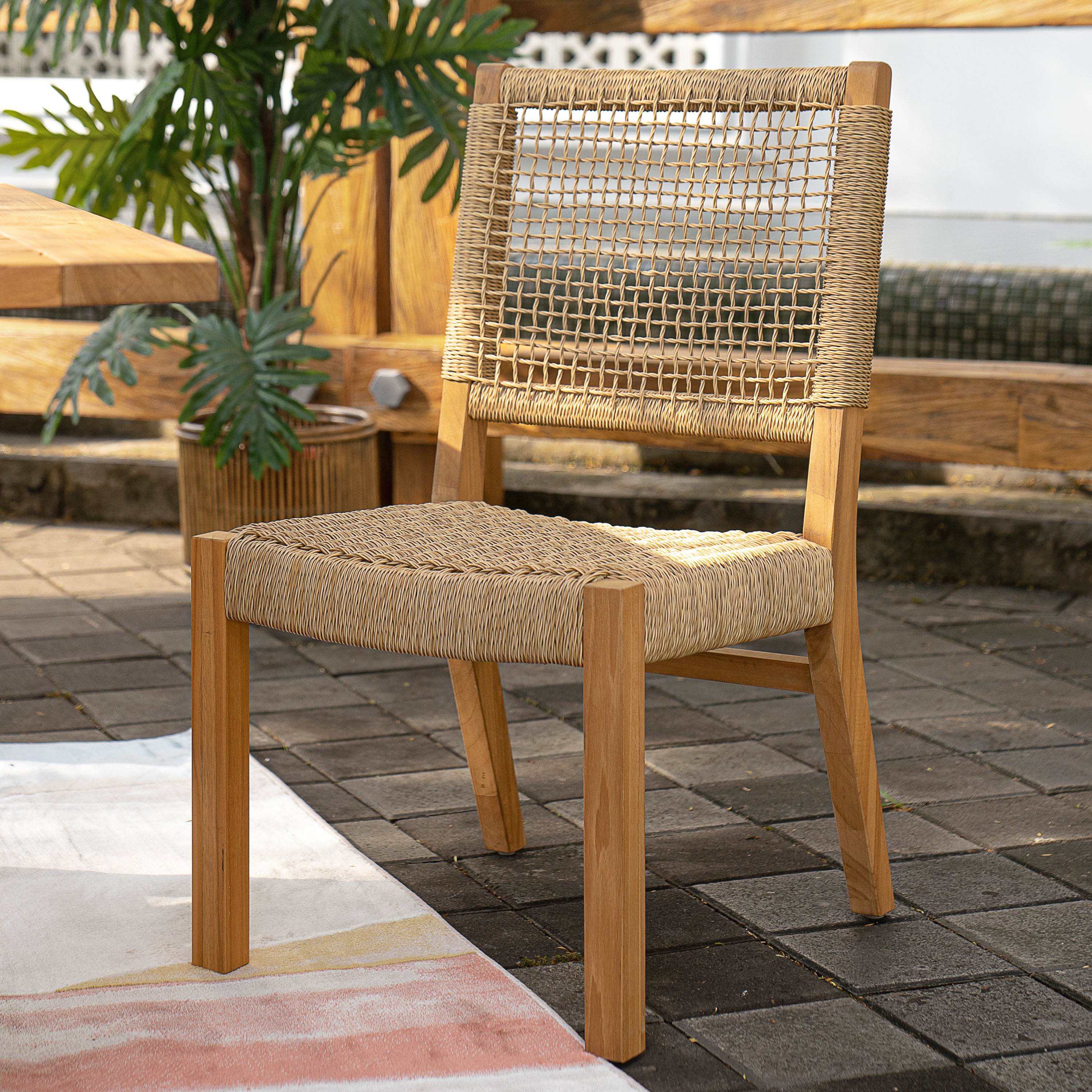 Eden 2 Piece Teak Wood Outdoor Dining Chair - Image 5