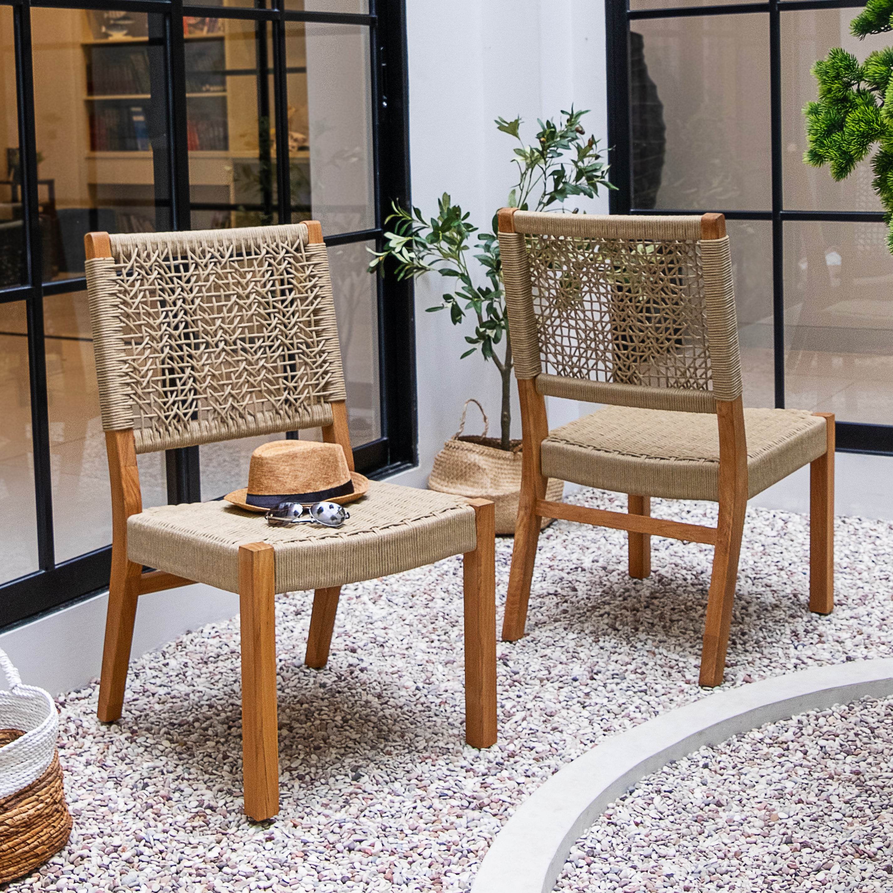 Eden 2 Piece Teak Wood Tan Outdoor Dining Chair - Image 4