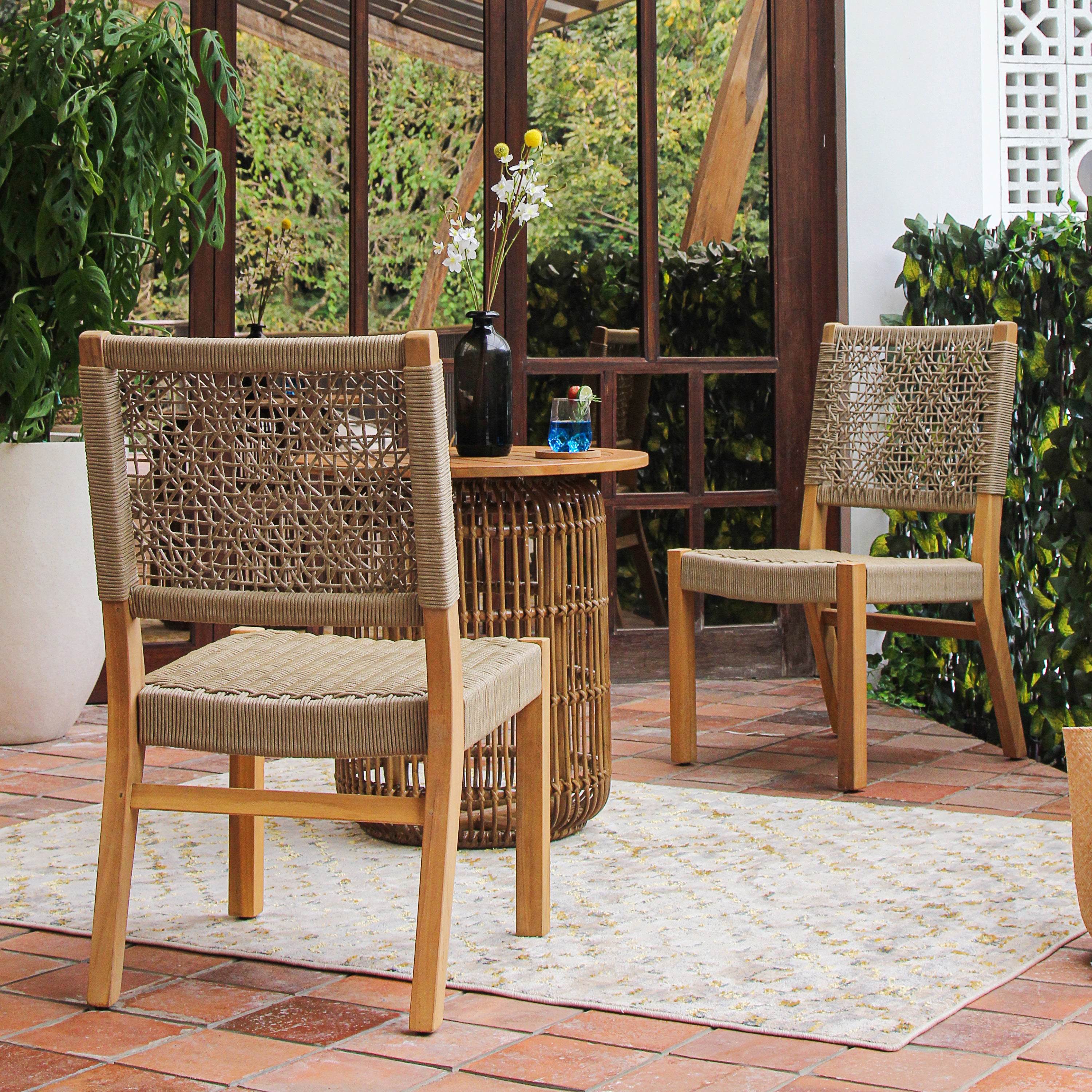 Eden 2 Piece Teak Wood Tan Outdoor Dining Chair - Image 8