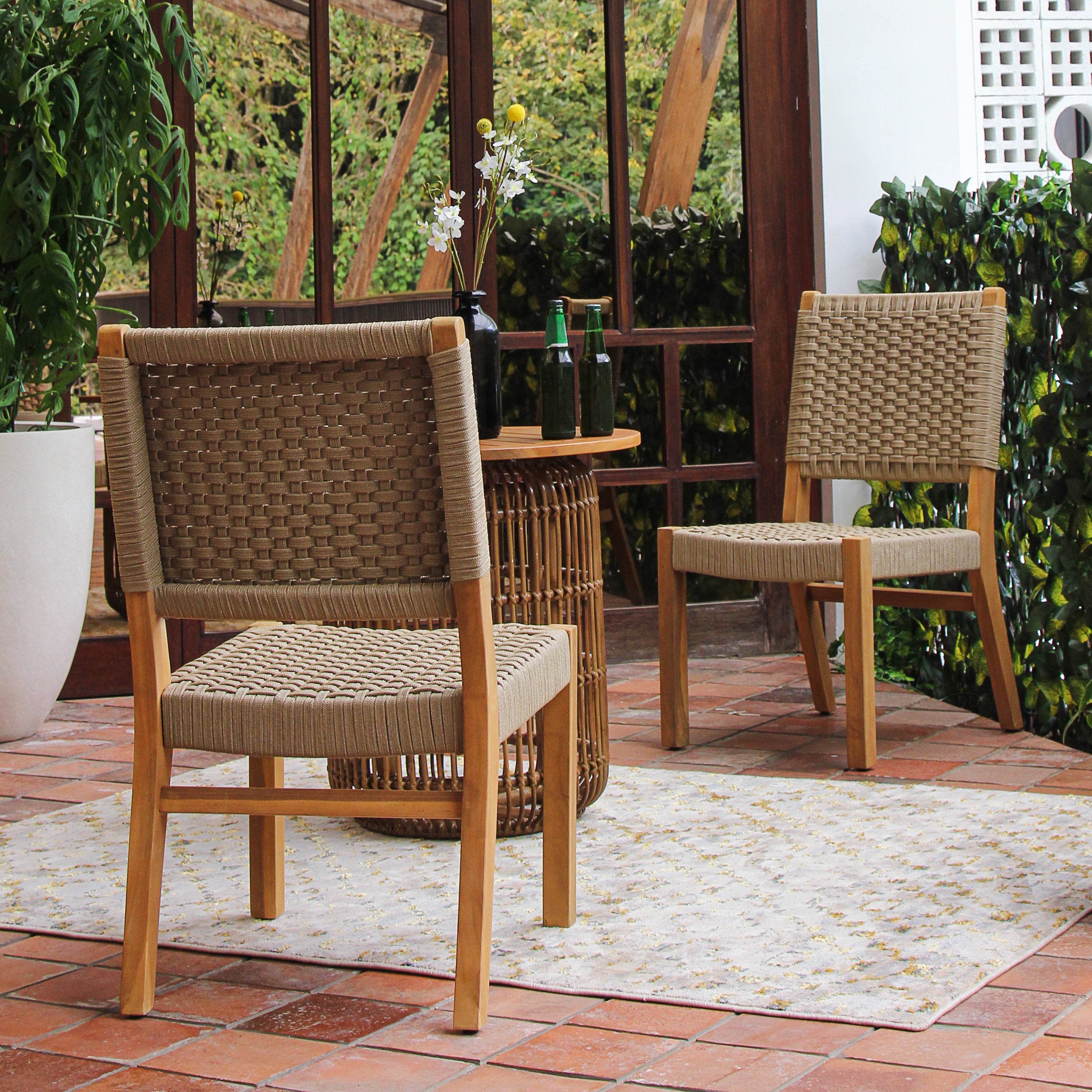 Eden 2 Pieces Teak Wood Tan Outdoor Dining Chair - Image 11