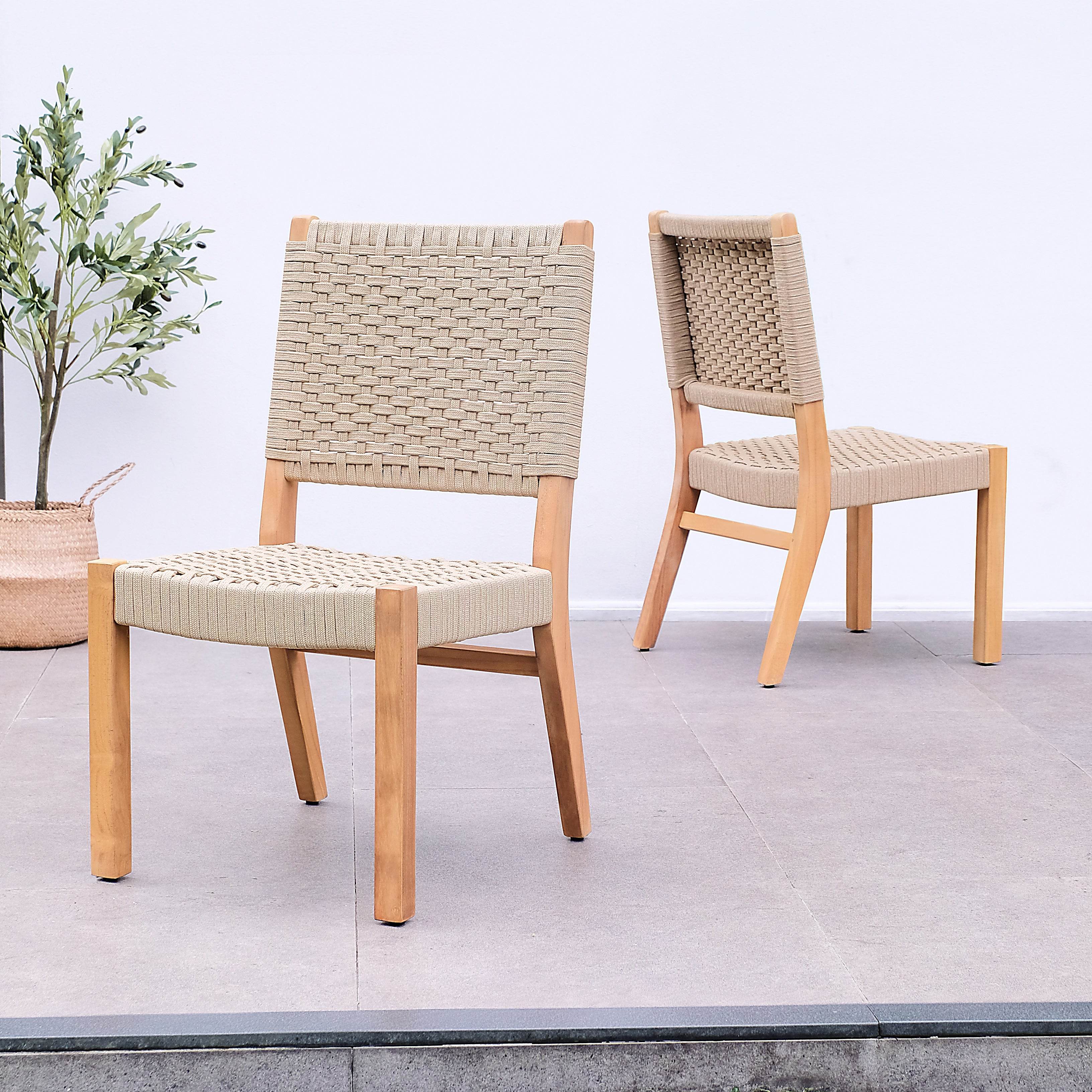 Eden 2 Pieces Teak Wood Tan Outdoor Dining Chair - Image 6