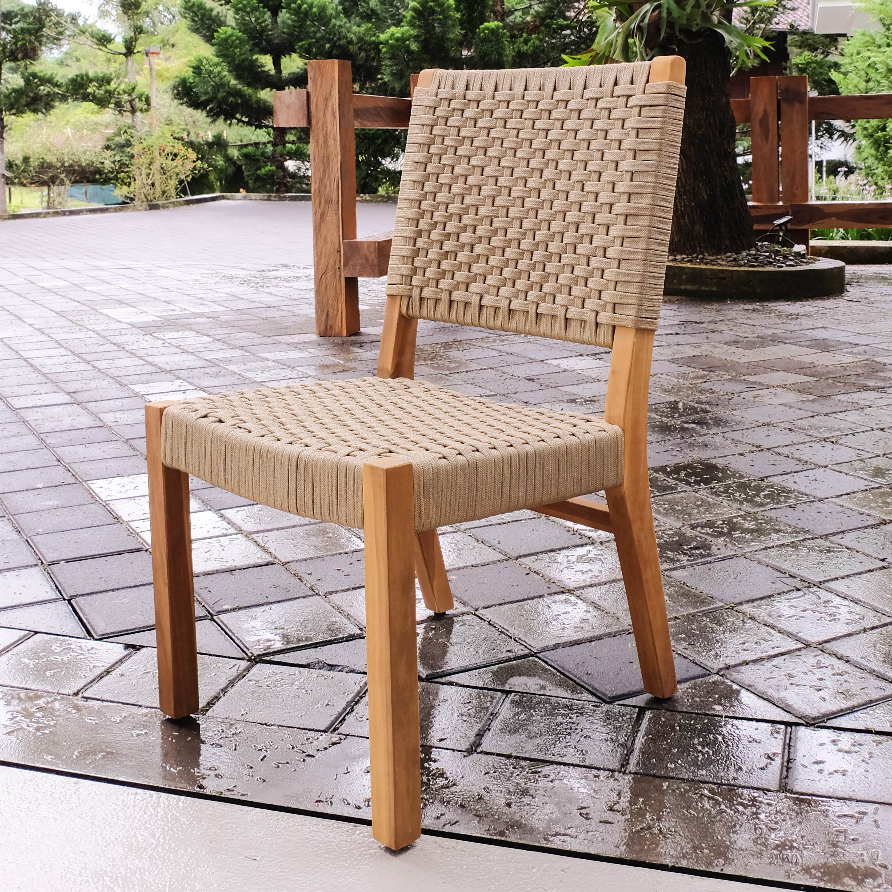 Eden 2 Pieces Teak Wood Tan Outdoor Dining Chair - Image 9