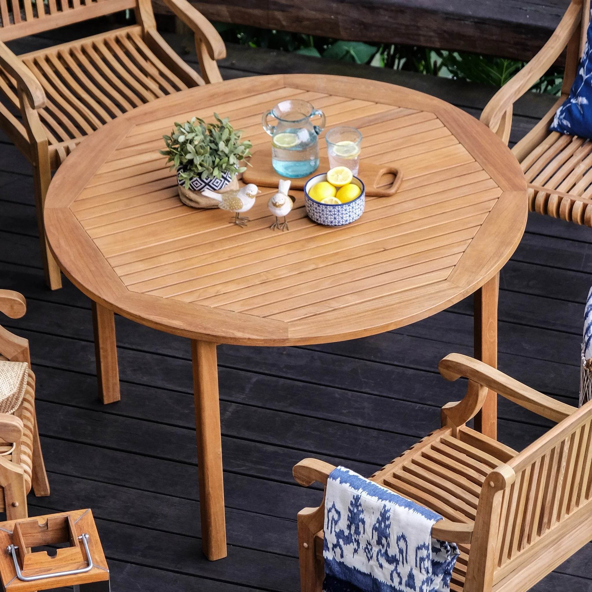 Sydney Teak Wood 5 Pieces Outdoor Dining Set with Round Table - Image 11