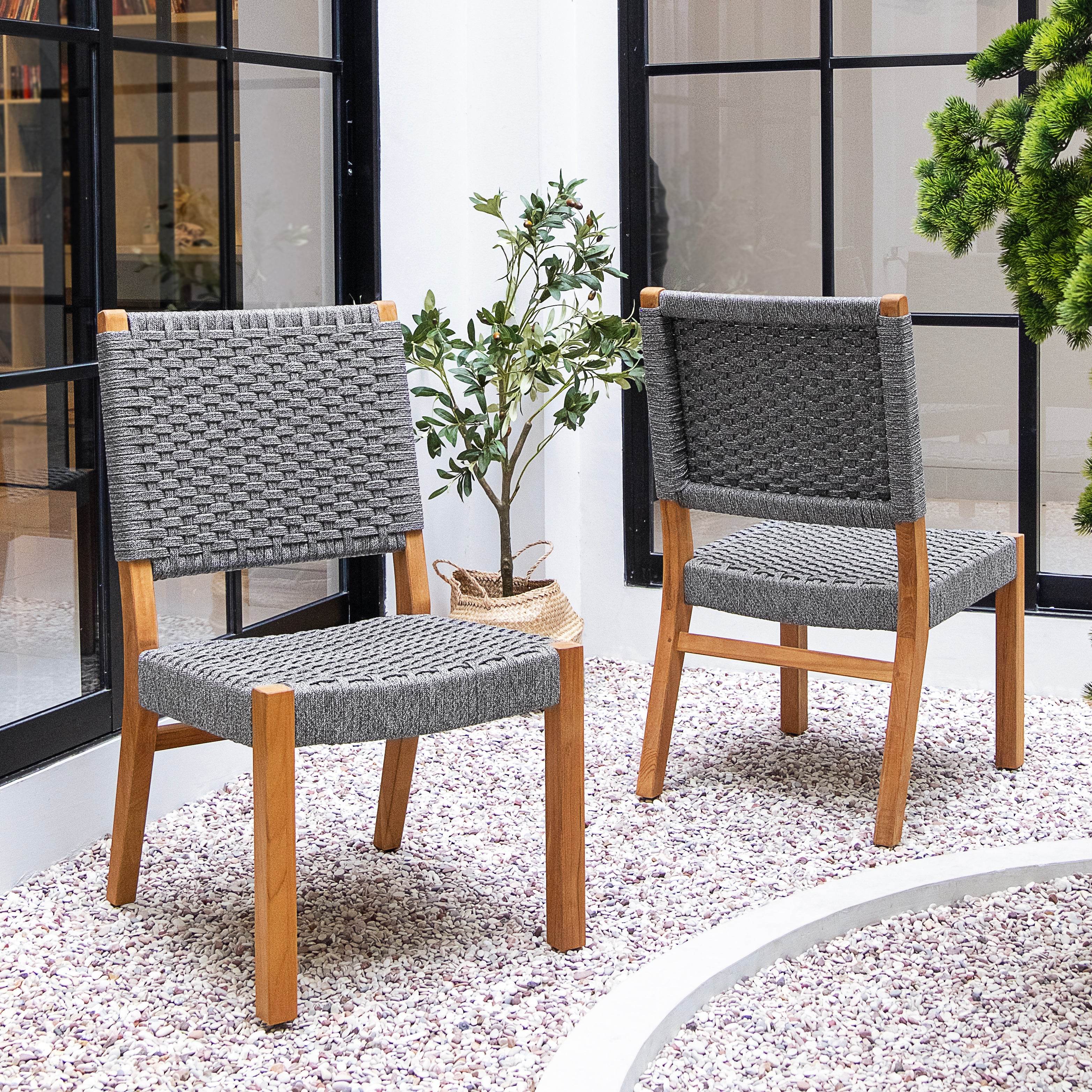 Eden 5 Piece Teak Wood Outdoor Dining Set with Gray Polyrope - Image 6