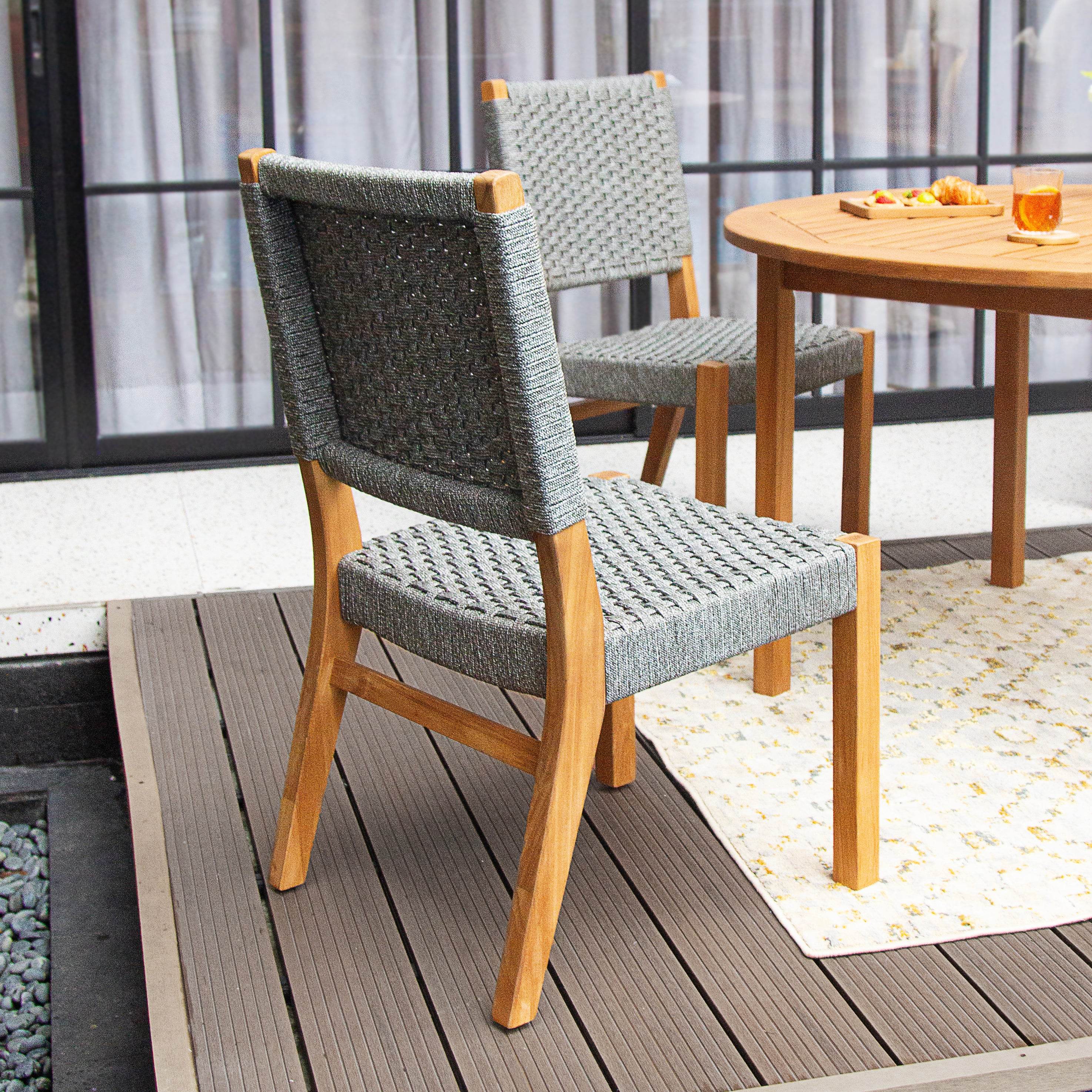 Eden 5 Piece Teak Wood Outdoor Dining Set with Gray Polyrope - Image 9