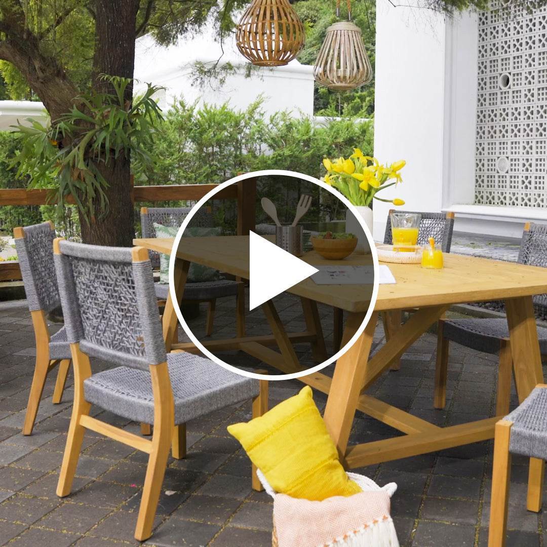 Eden 5 Piece Teak Wood Outdoor Dining Set with Tan Polyrope - Image 5