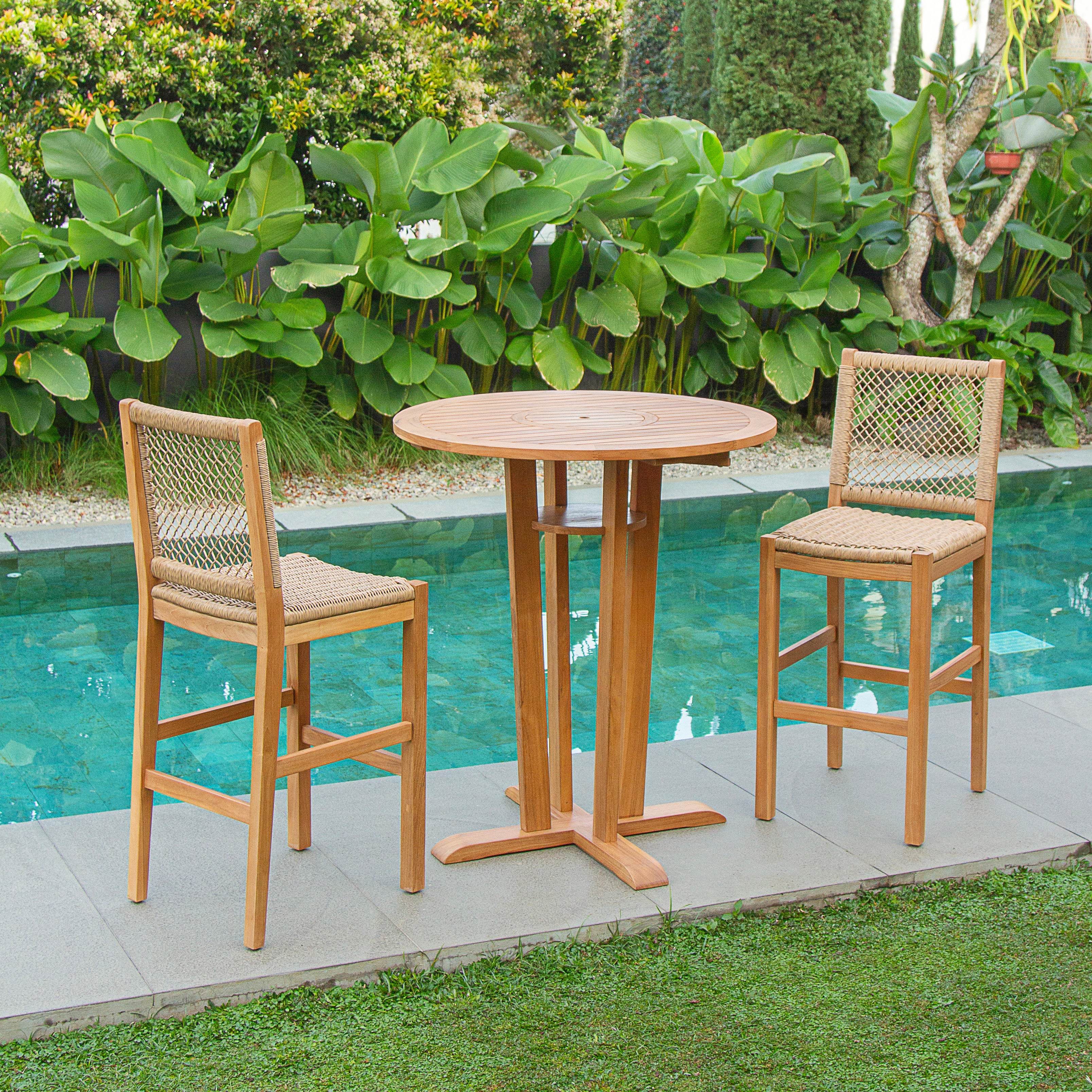 Eden Teak Wood 2 Pieces Outdoor Barstool with Honey Twist Wicker - Image 6