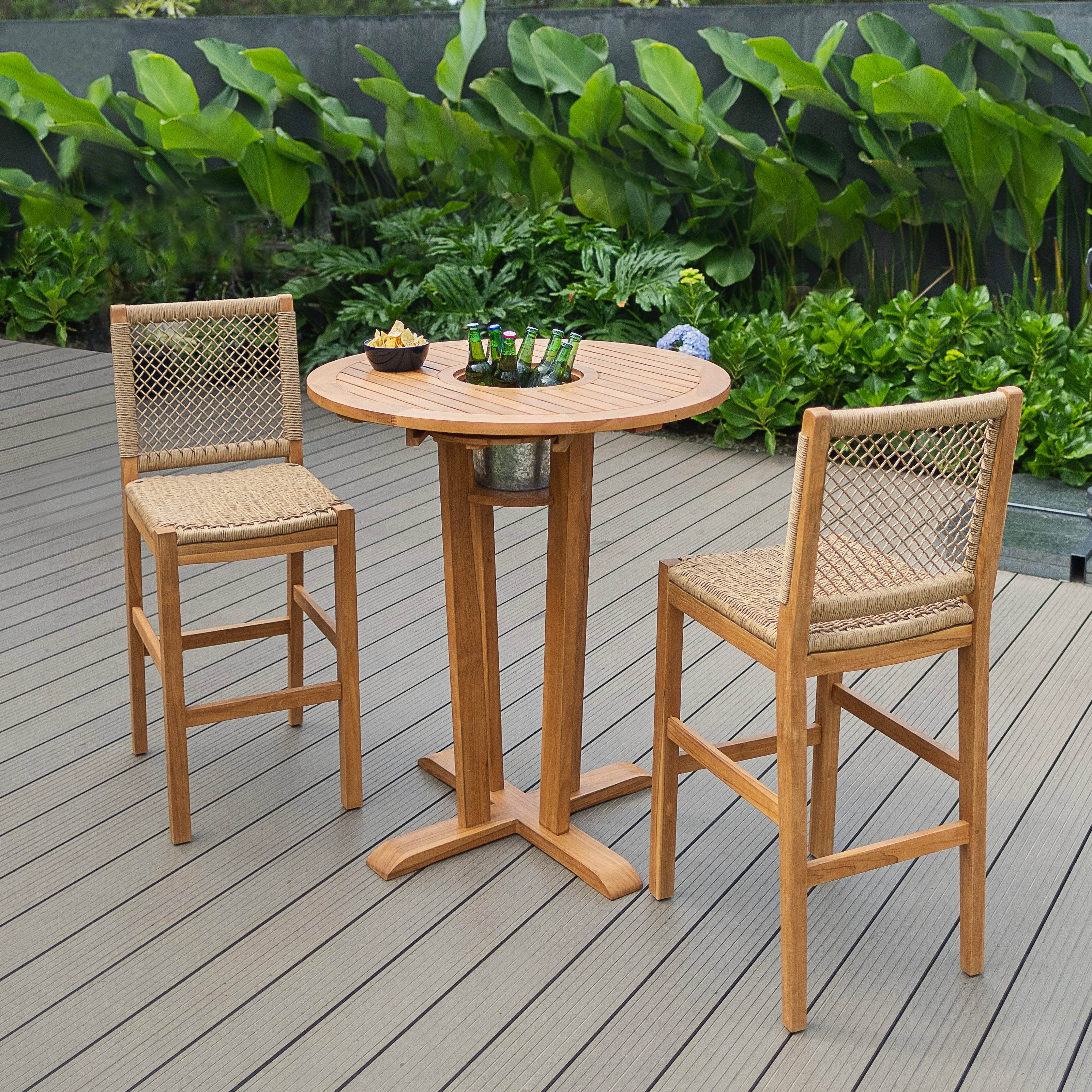 Eden Teak Wood 3 Piece Outdoor Bar Dining Set - Image 4